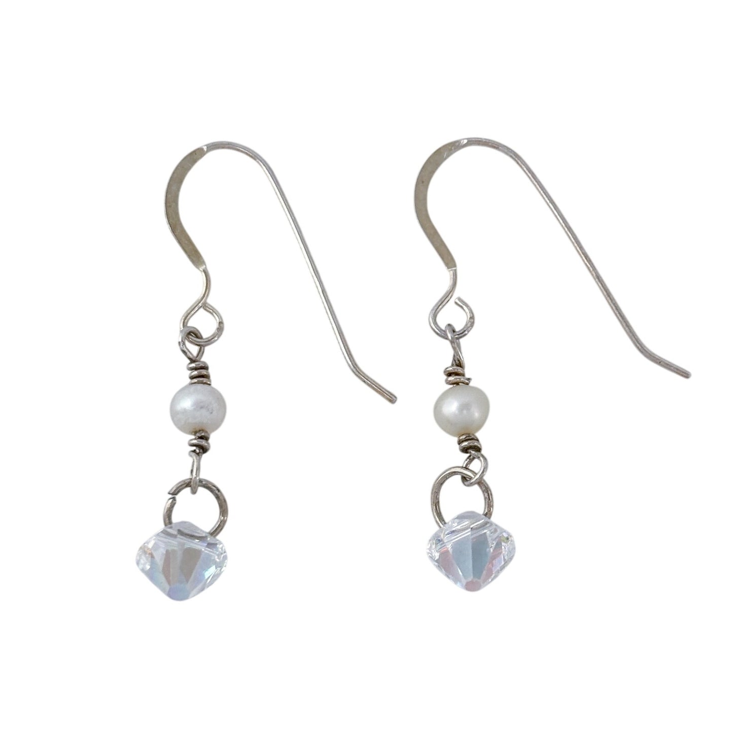 Estate Sterling Silver 925 Pearl Crystal Dangle Earrings