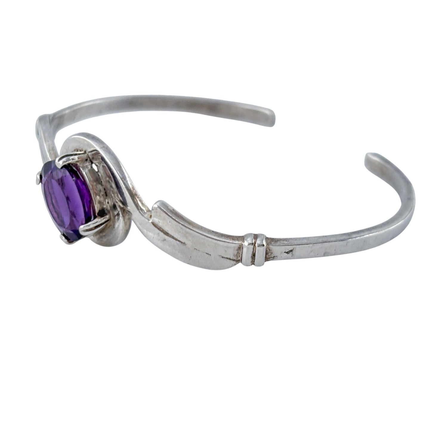 Vintage Sterling Silver 925 Amethyst Cuff Bracelet 6.75"