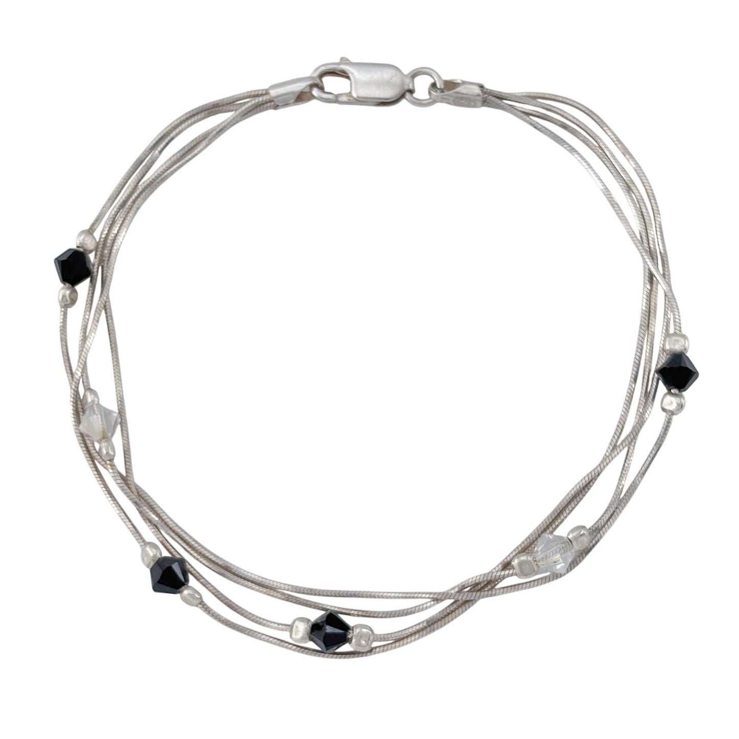 Vintage Sterling Silver 925 Multi Strand Crystal Bead Bracelet 7.25"