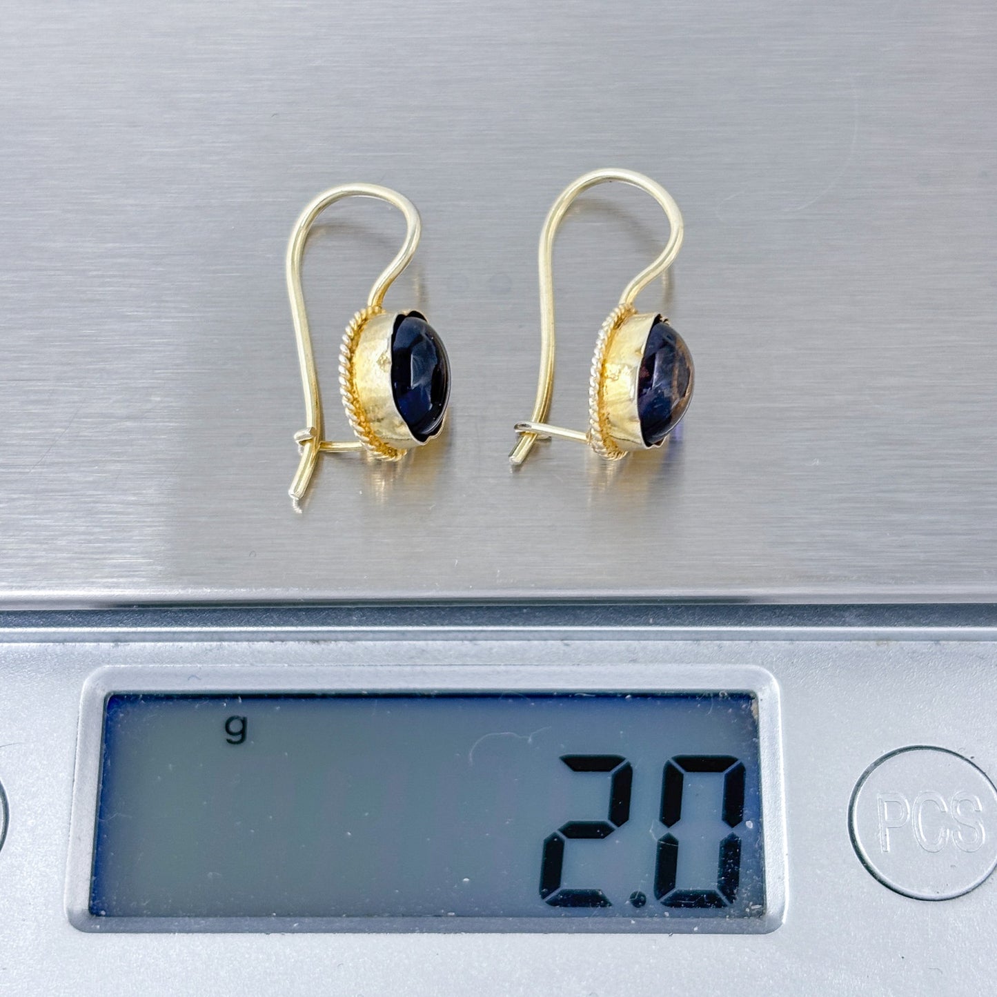 Estate Gold-Tone Sterling Silver 925 Purple Glass Drop Earrings