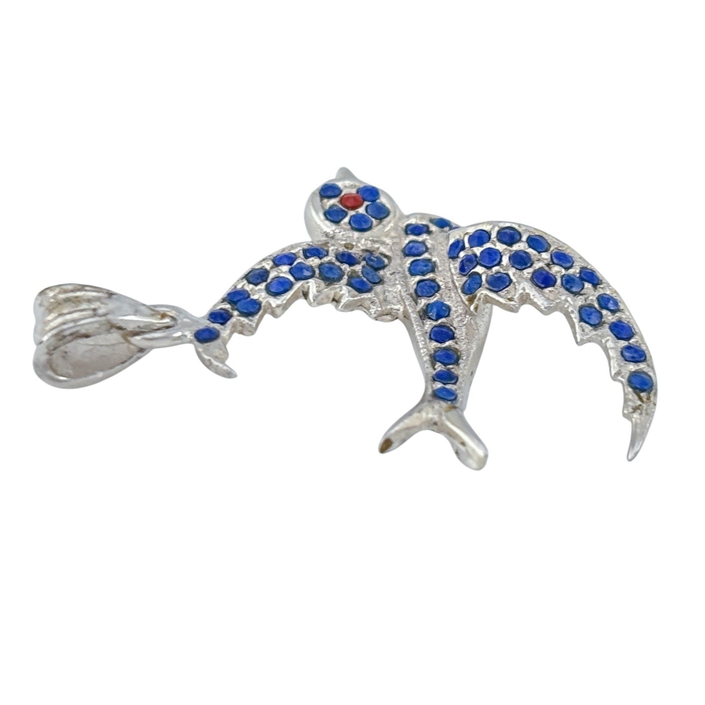 Vintage Sterling Silver 925 Blue Crystal Swallow Bird Pendant