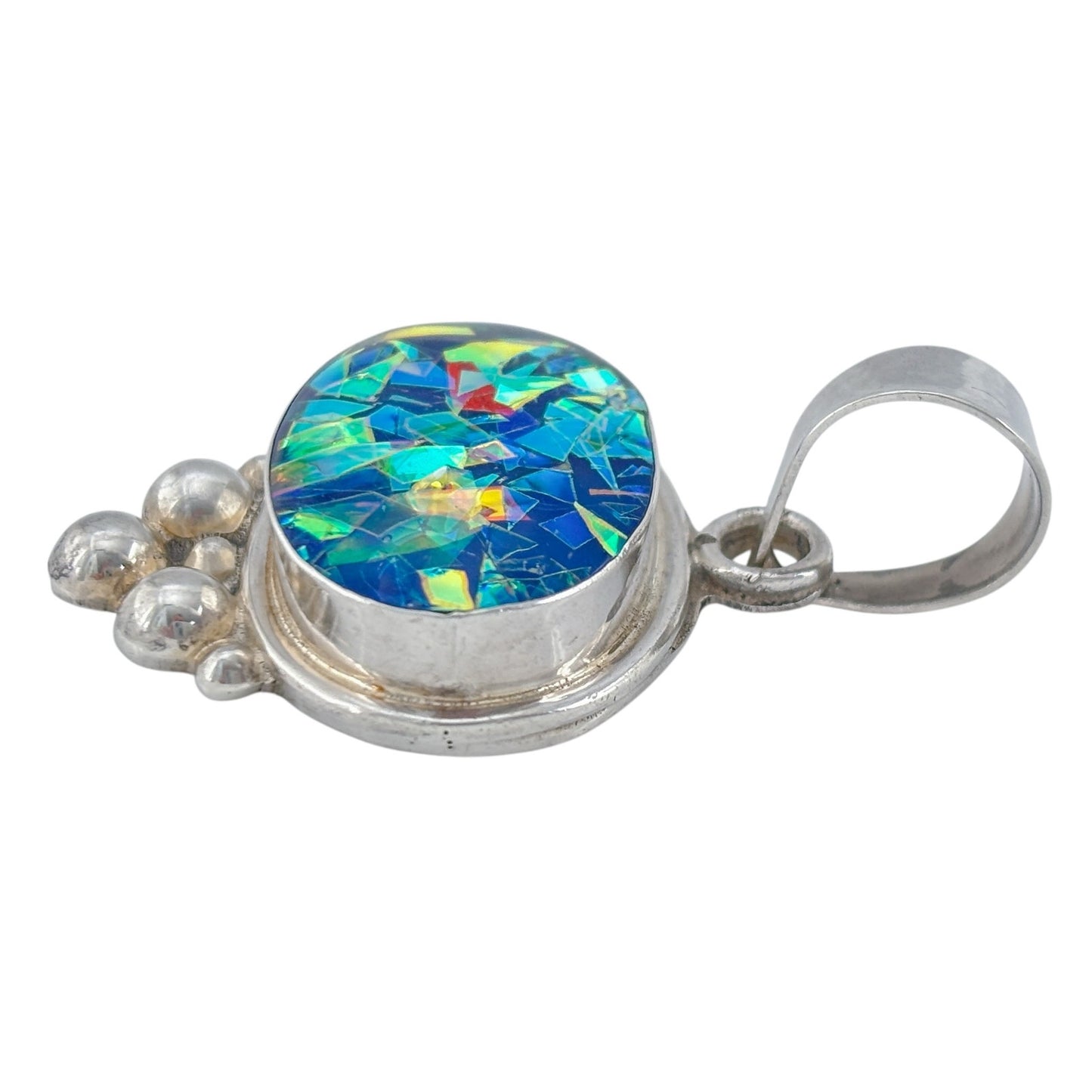 Vintage Sterling Silver 925 Iridescent Mosaic Pendant