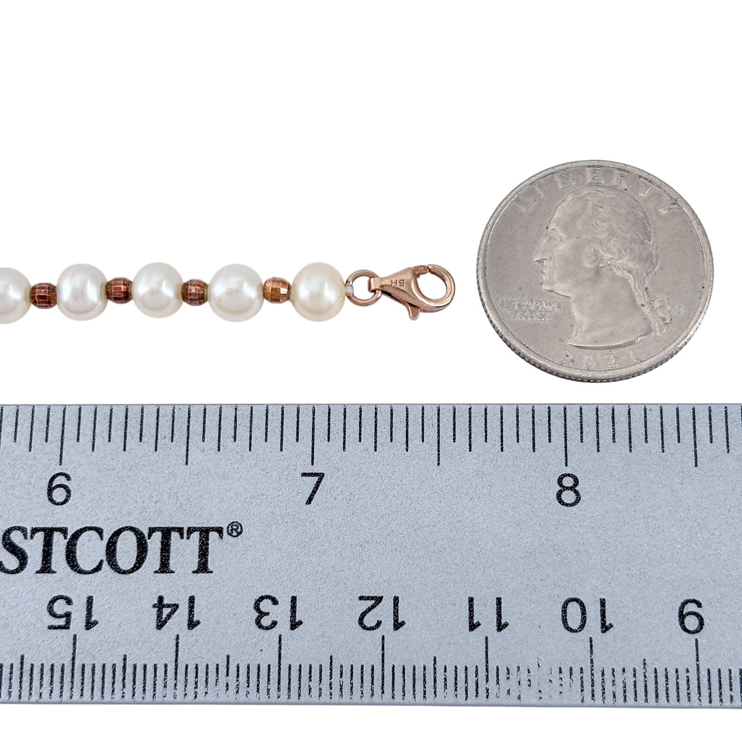 Vintage Rose Gold-Tone Sterling Silver 925 Pearl Bracelet 7.5"