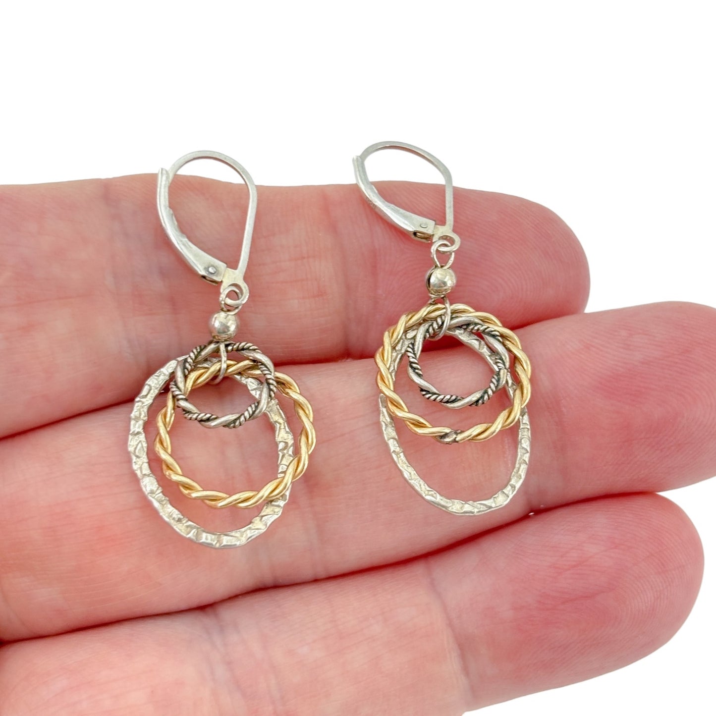 Vintage Sterling Silver 925 Two Tone Hoop Dangle Earrings