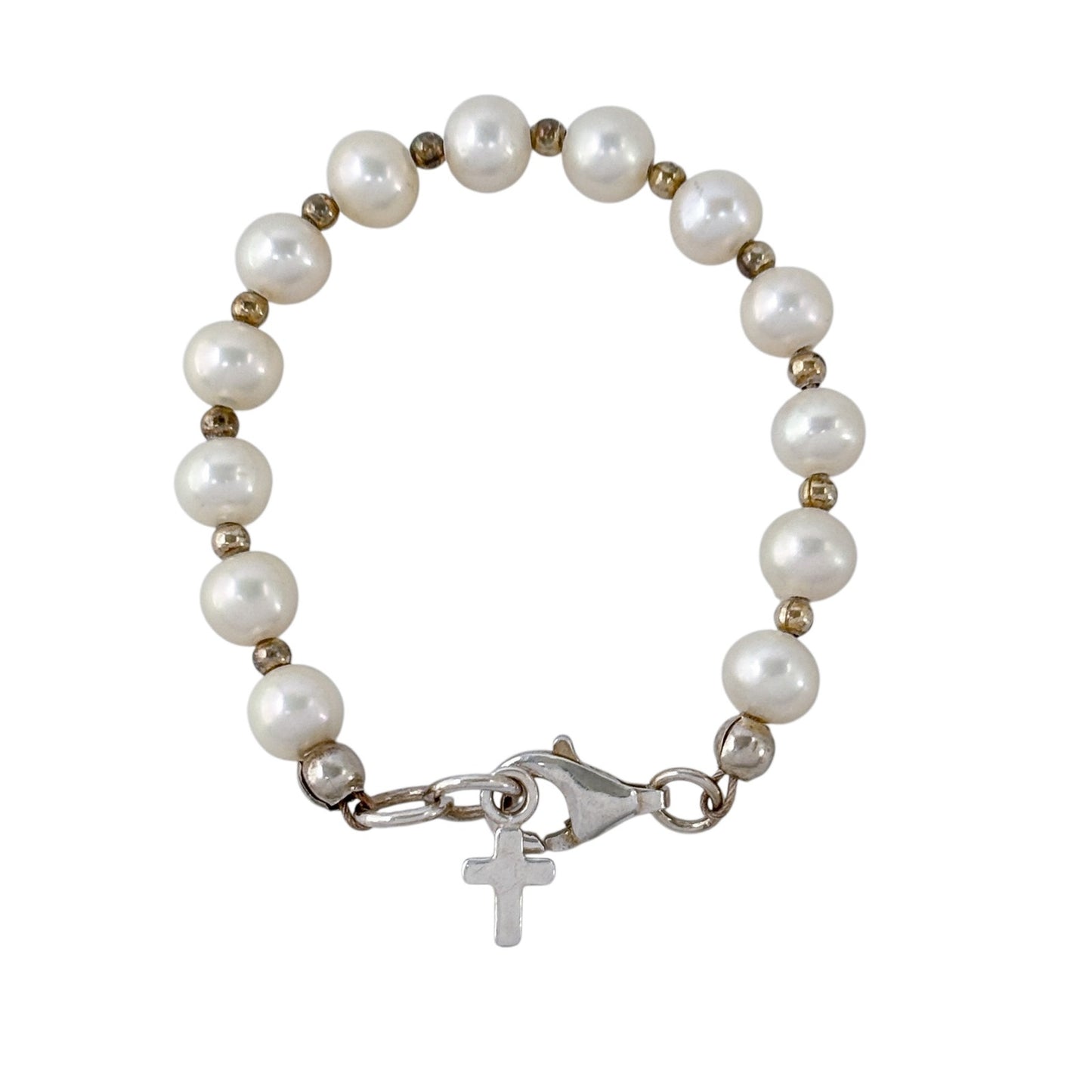 Vintage Sterling Silver 925 Pearl Baby Christening Bracelet 4"