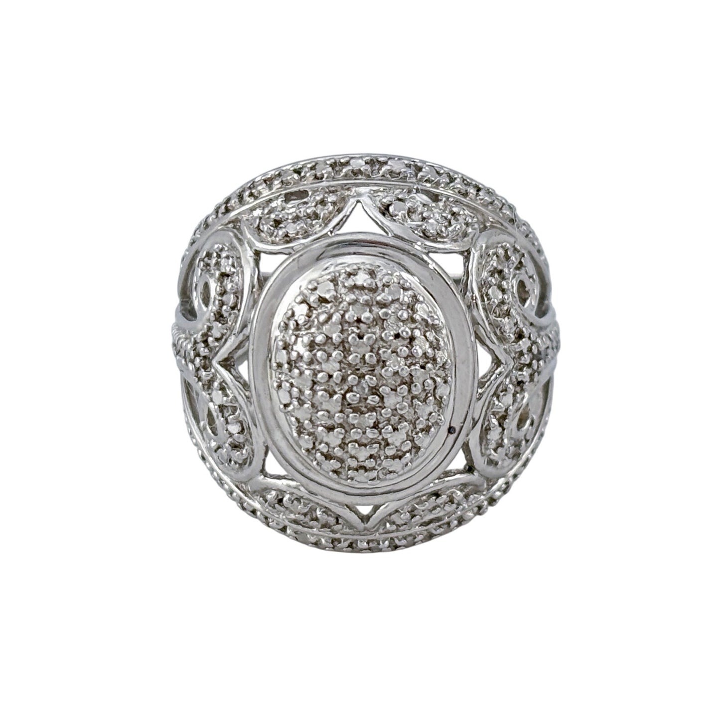 Vintage Sterling Silver 925 Diamond Chip Oval Ring Size 5