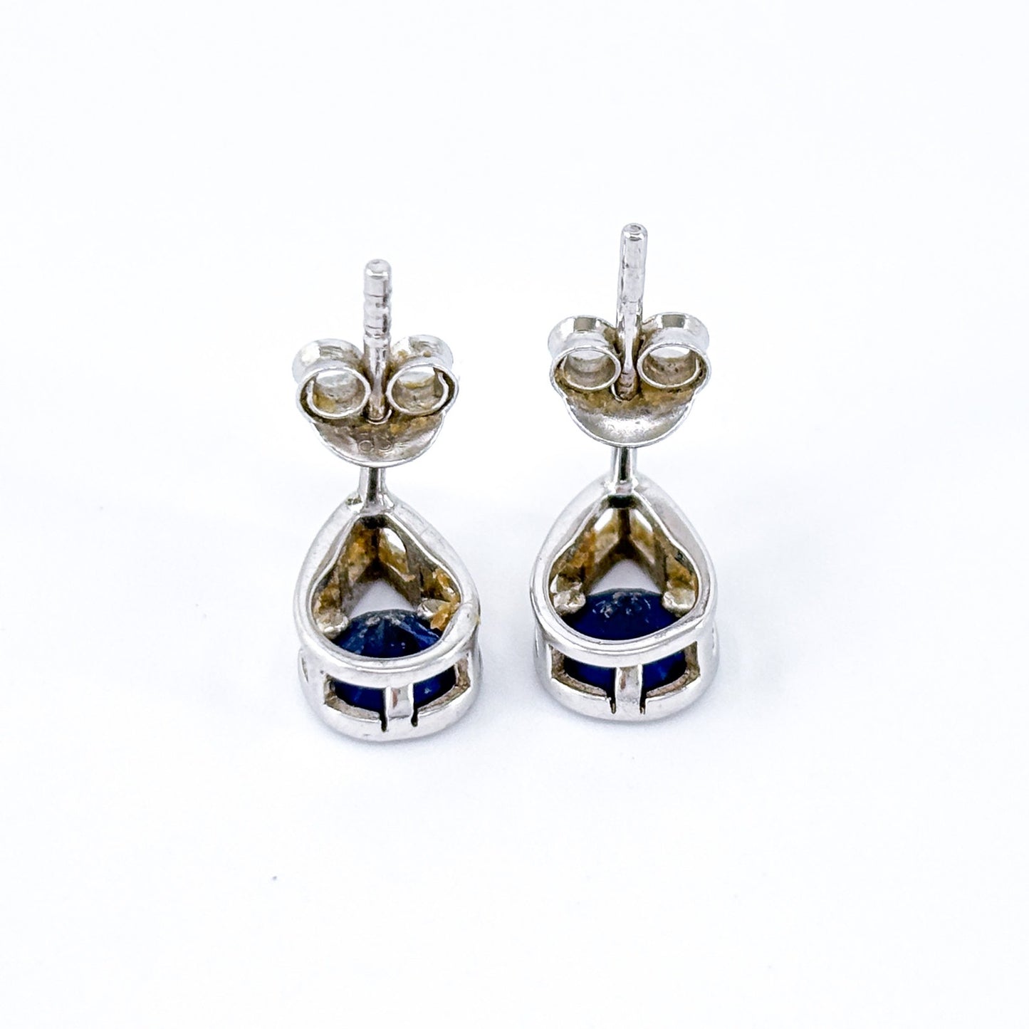 Blue Cubic Zirconia Teardrop Stud Earrings | Vintage Sterling Silver 925