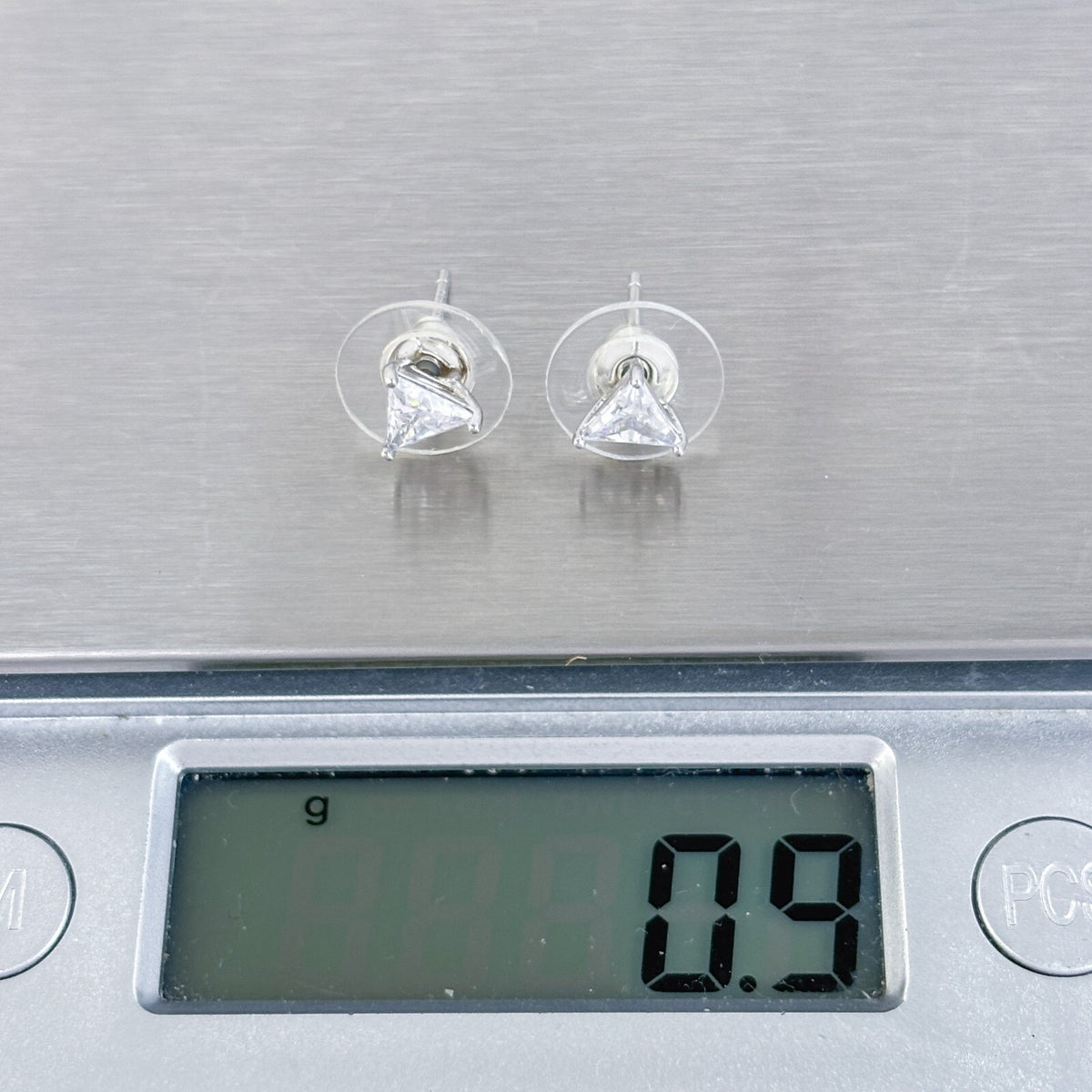 Vintage IBB CH Sterling Silver 925 Triangle Cubic Zirconia Stud Earrings