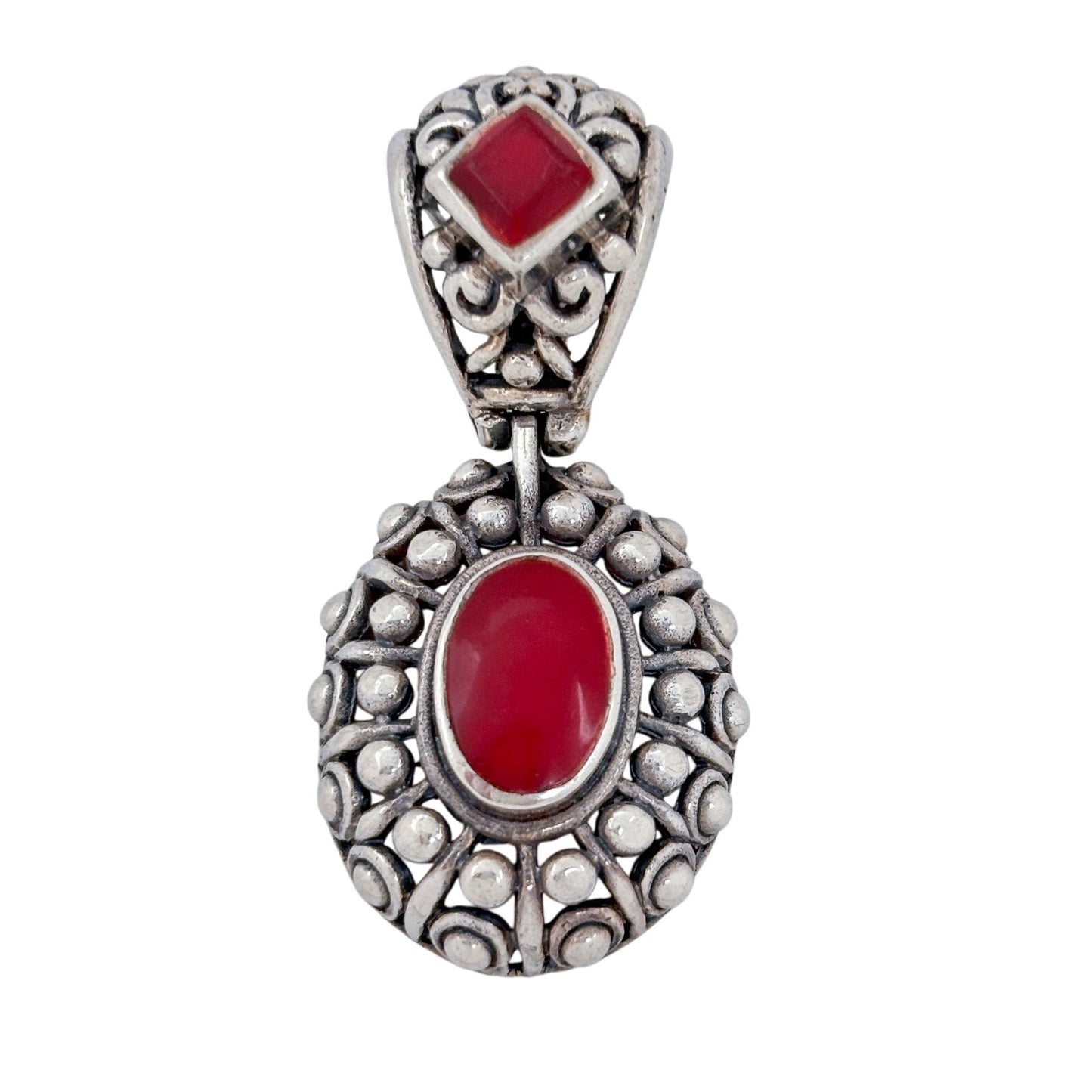 Vintage Sterling Silver 925 Red Enamel Pendant