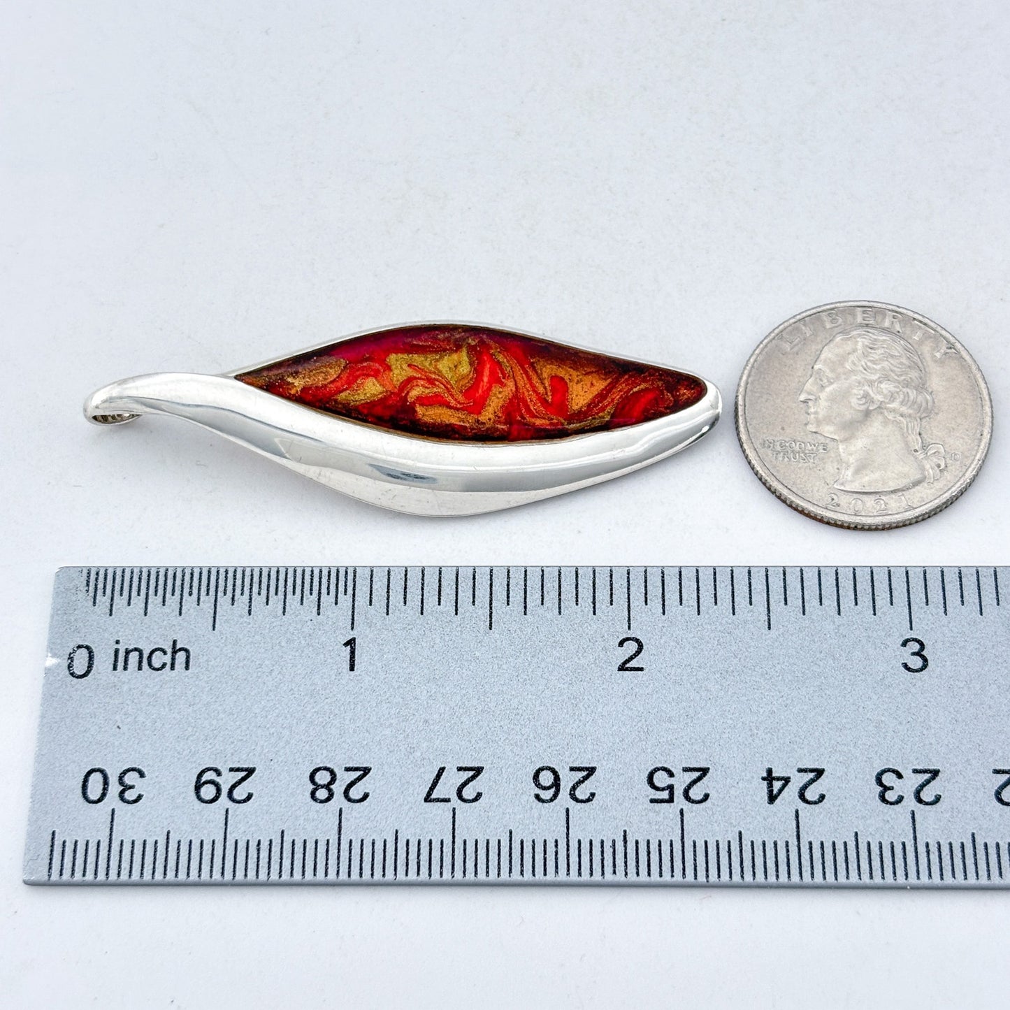 Vintage Sterling Silver 925 Red Gold Resin Pendant