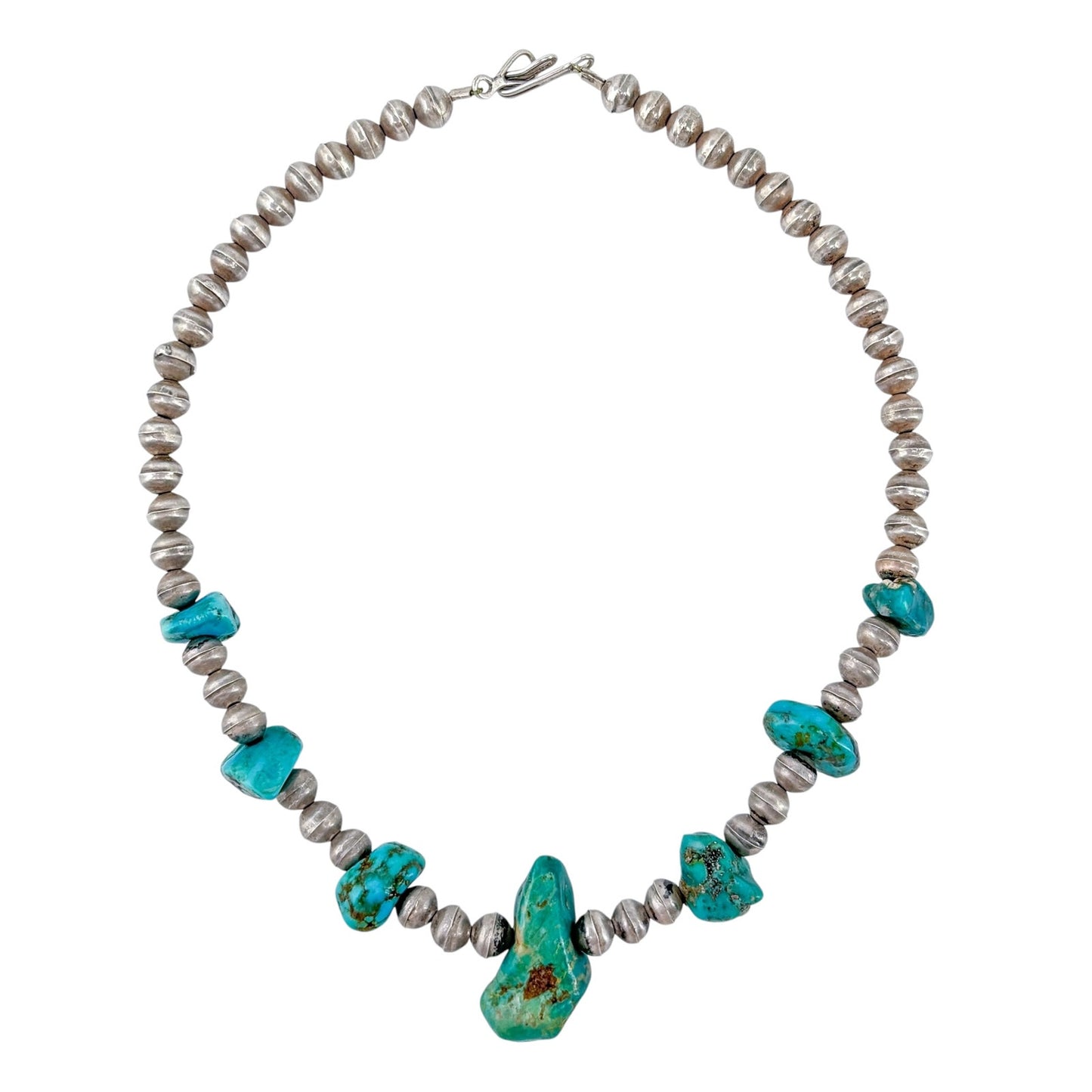 Southwest Sterling Silver 925 Navajo Pearl Turquoise Nugget Necklace 19"