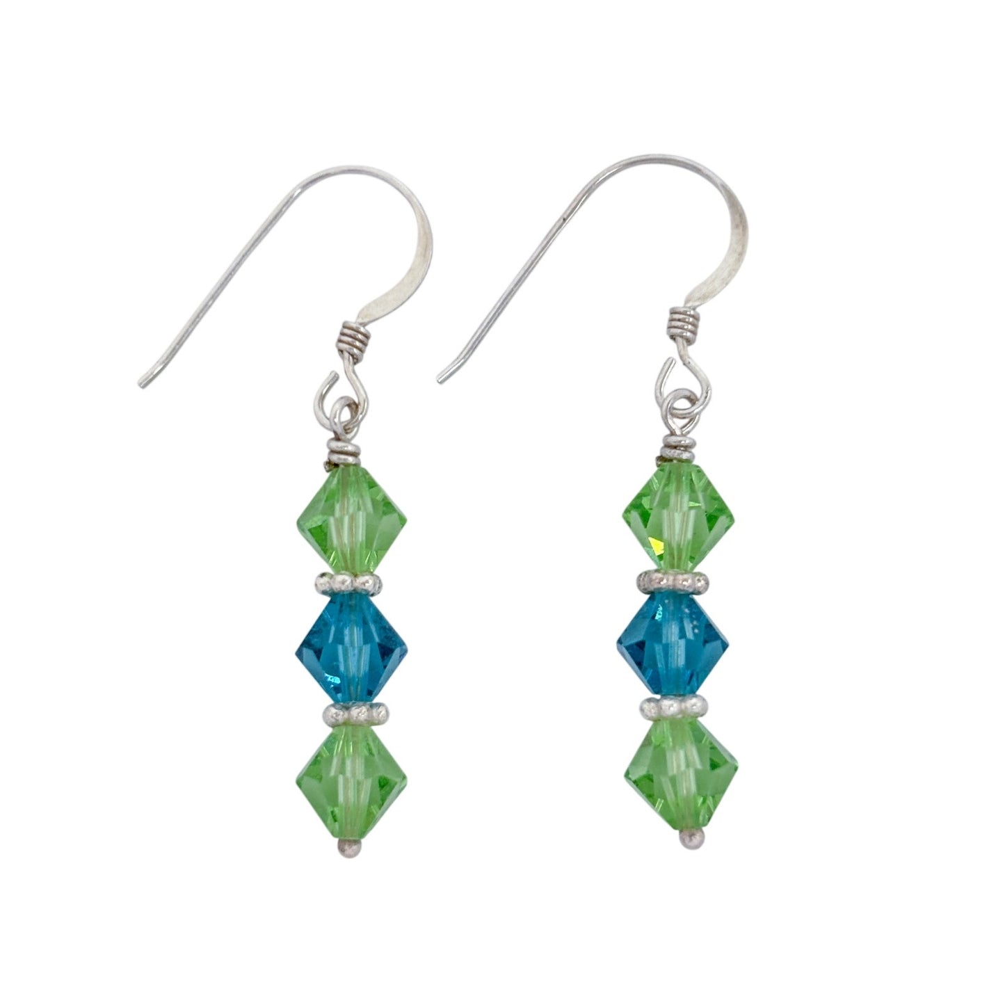 Estate Sterling Silver 925 Green Blue Crystal Dangle Earrings