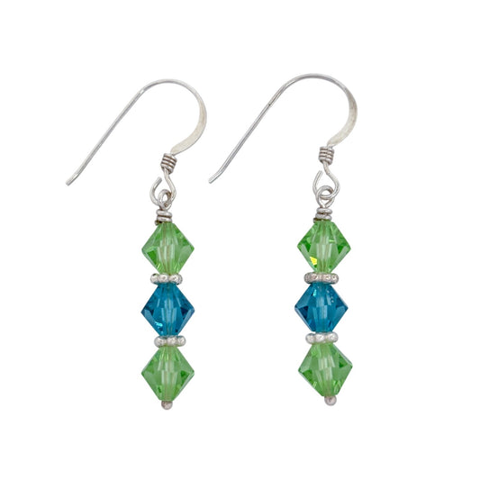 Estate Sterling Silver 925 Green Blue Crystal Dangle Earrings
