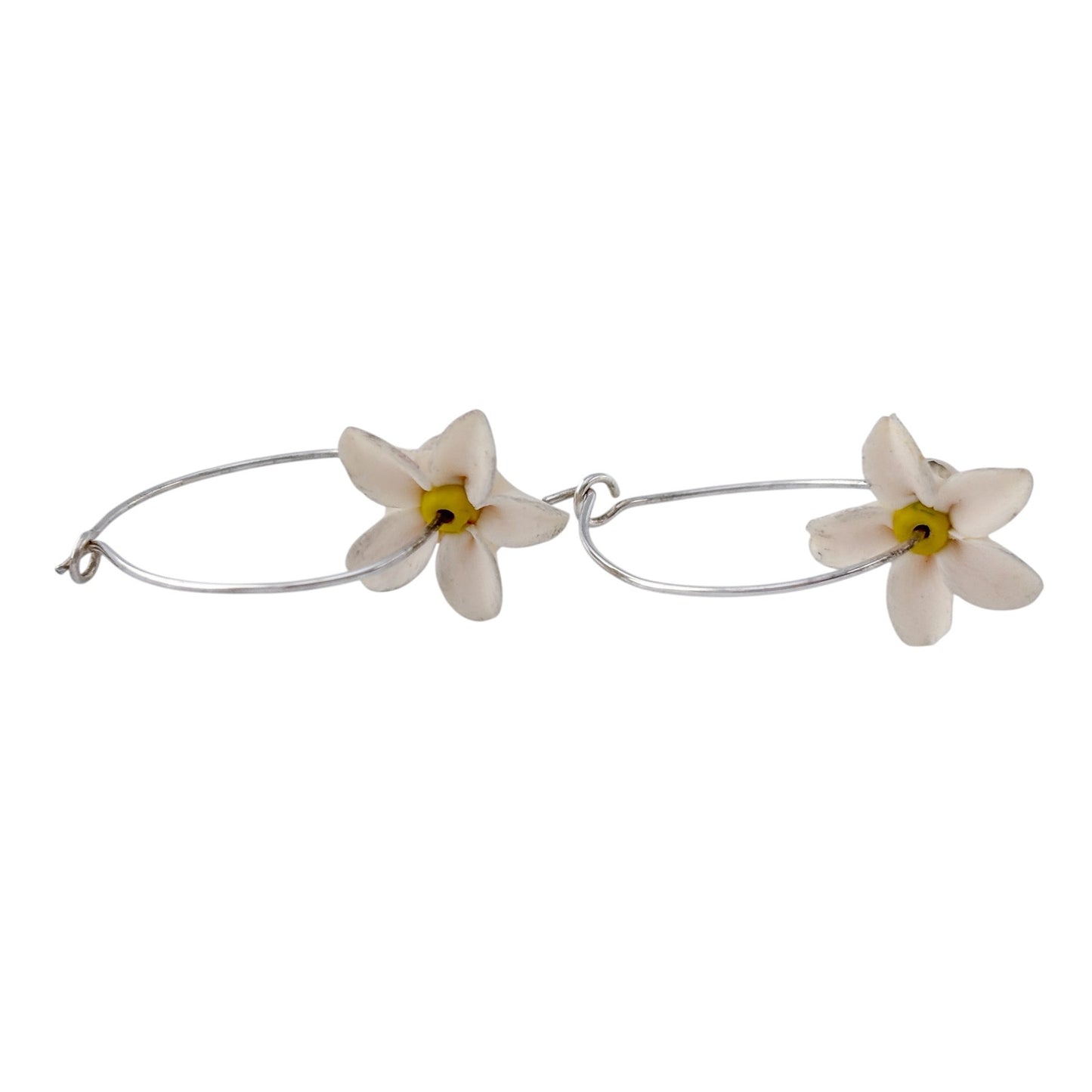 Vintage Sterling Silver 925 White Flower Hoop Earrings