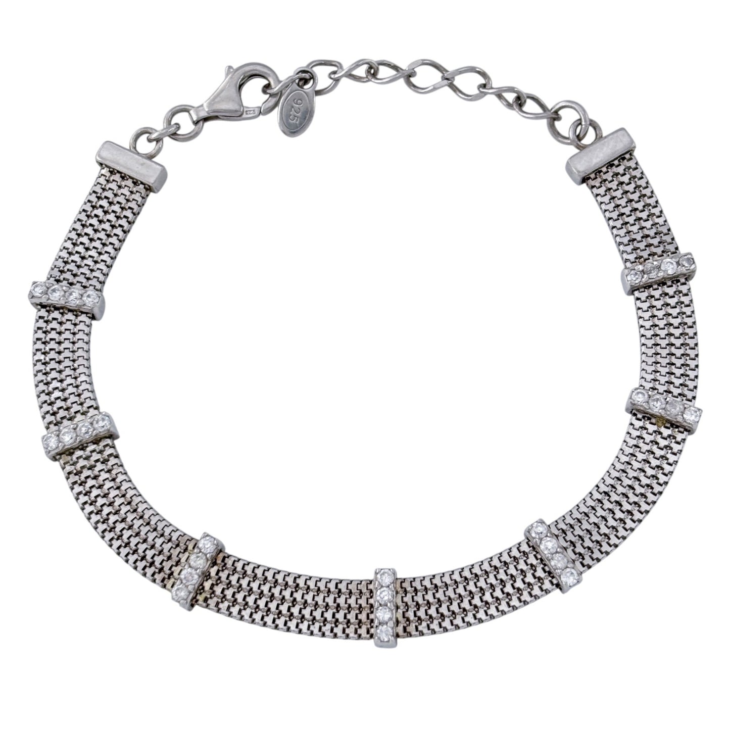 Vintage Sterling Silver 925 Cubic Zirconia Mesh Bracelet 7-8"