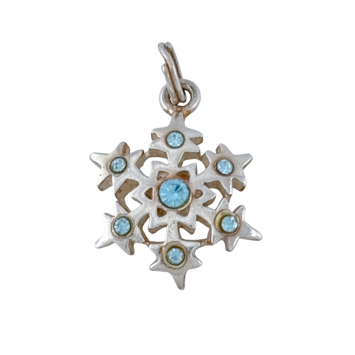 Vintage Sterling Silver 925 Blue Crystal Snowflake Pendant
