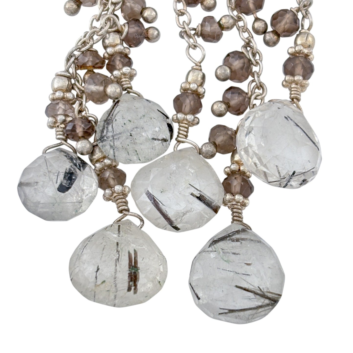 Vintage Sterling Silver 925 Rutilated Smoky Quartz Pearl Dangle Earrings