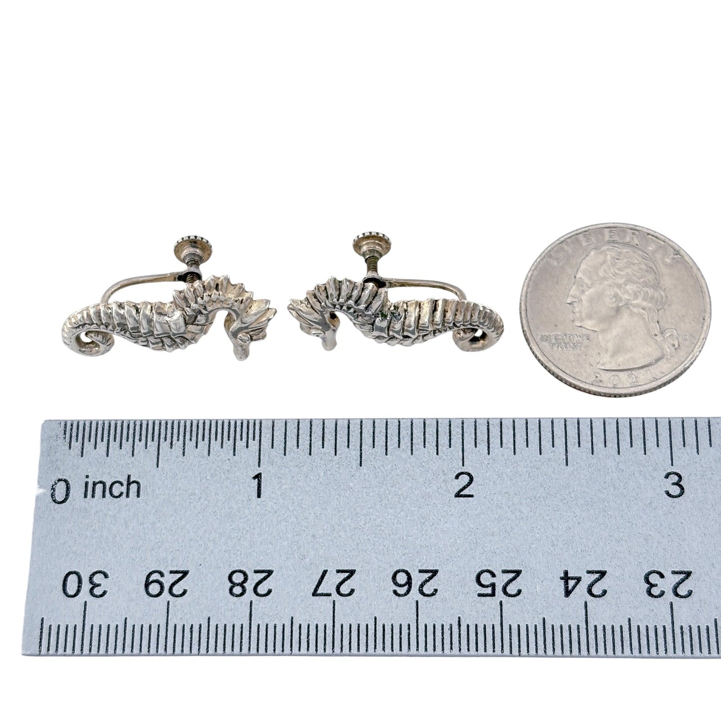 Vintage Sterling Silver 925 Seahorse Screwback Earrings
