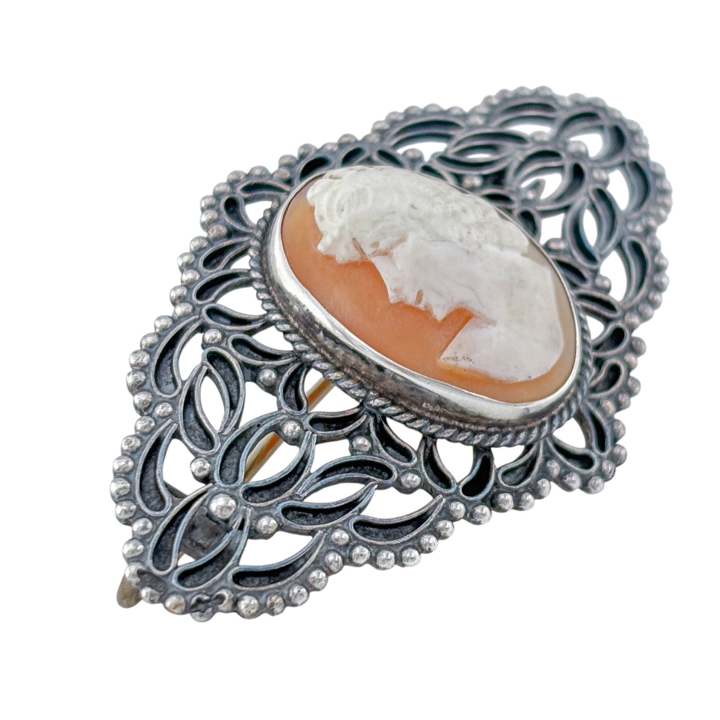 Vintage Sterling Silver 925 Shell Cameo Brooch