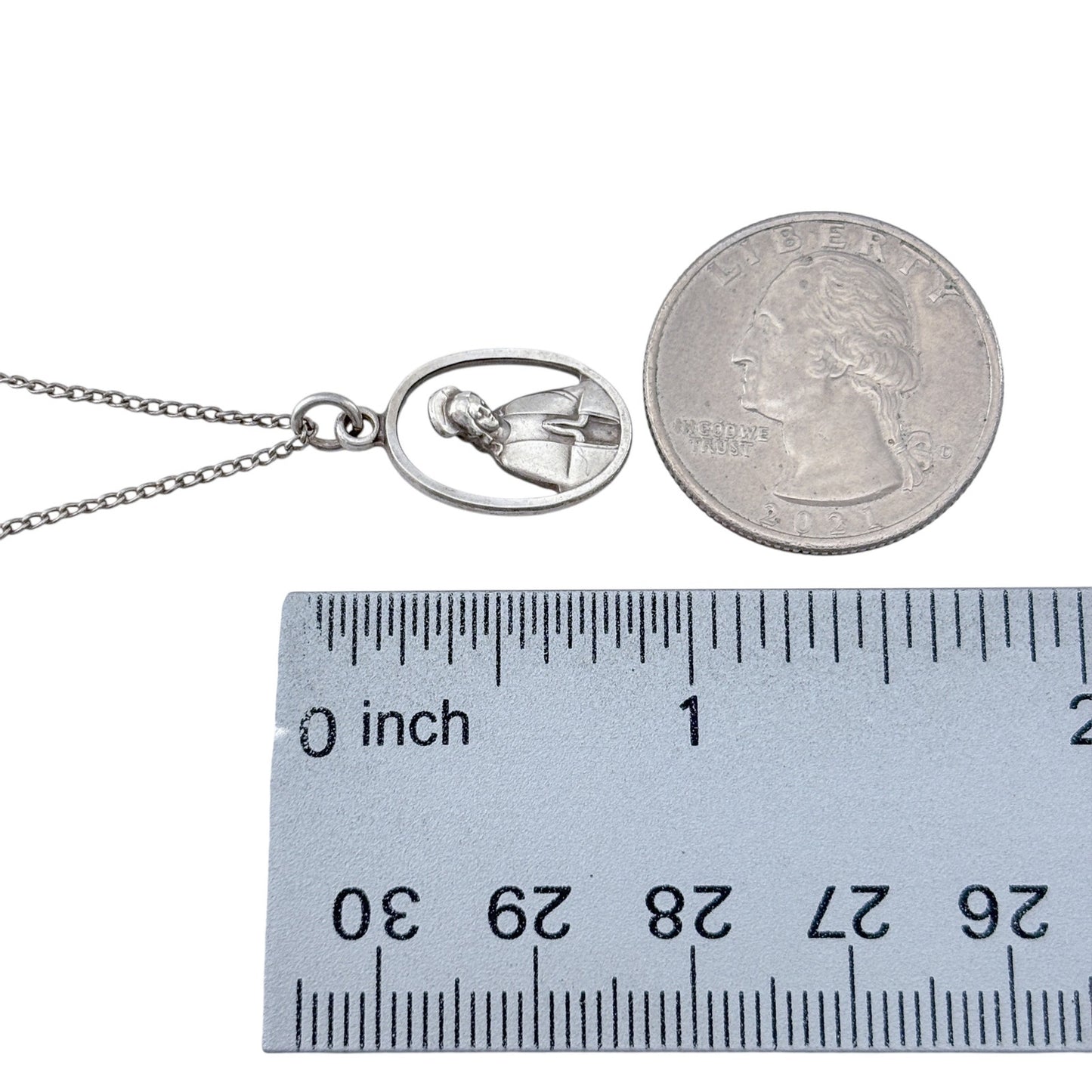 Vintage Sterling Silver 925 Sacred Heart of Jesus Medal Necklace 18.5"