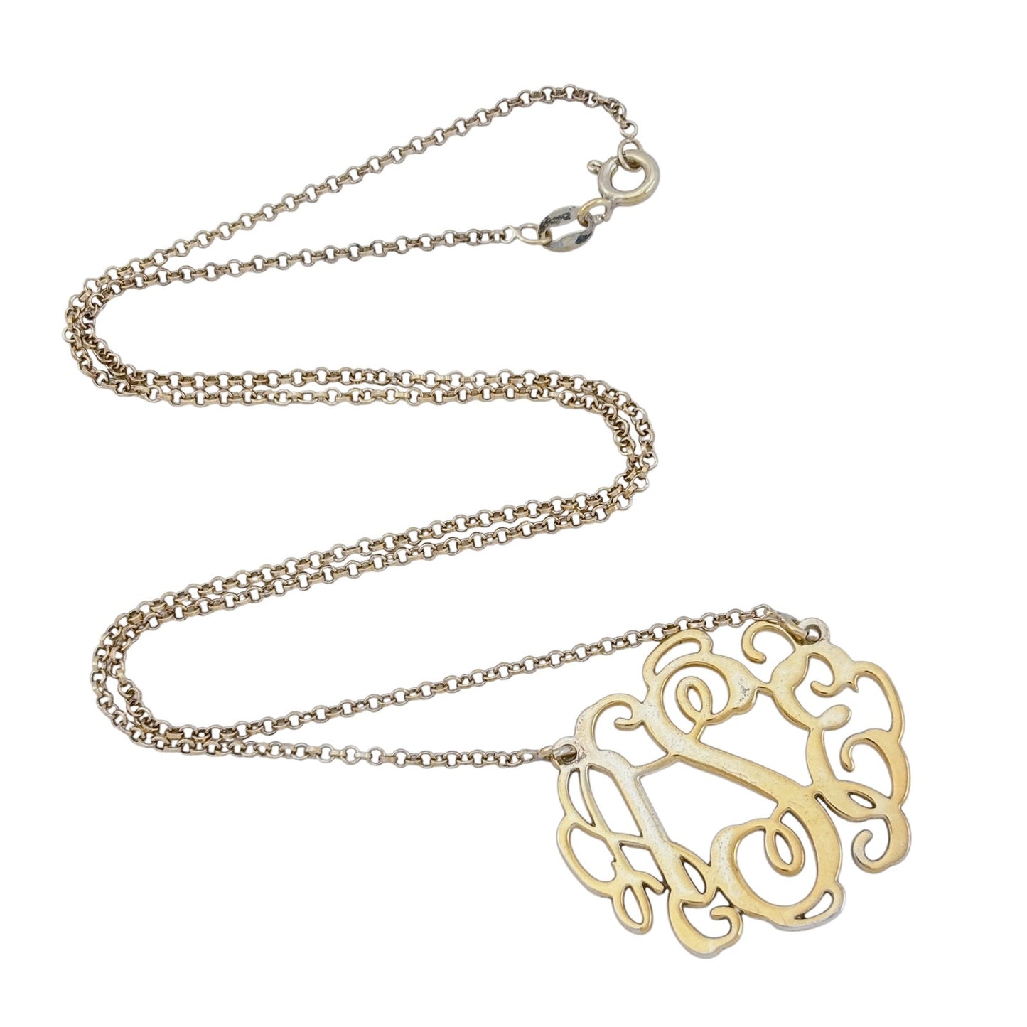 Vintage Gold-Tone Sterling Silver 925 Monogram ISE Pendant Necklace 19"