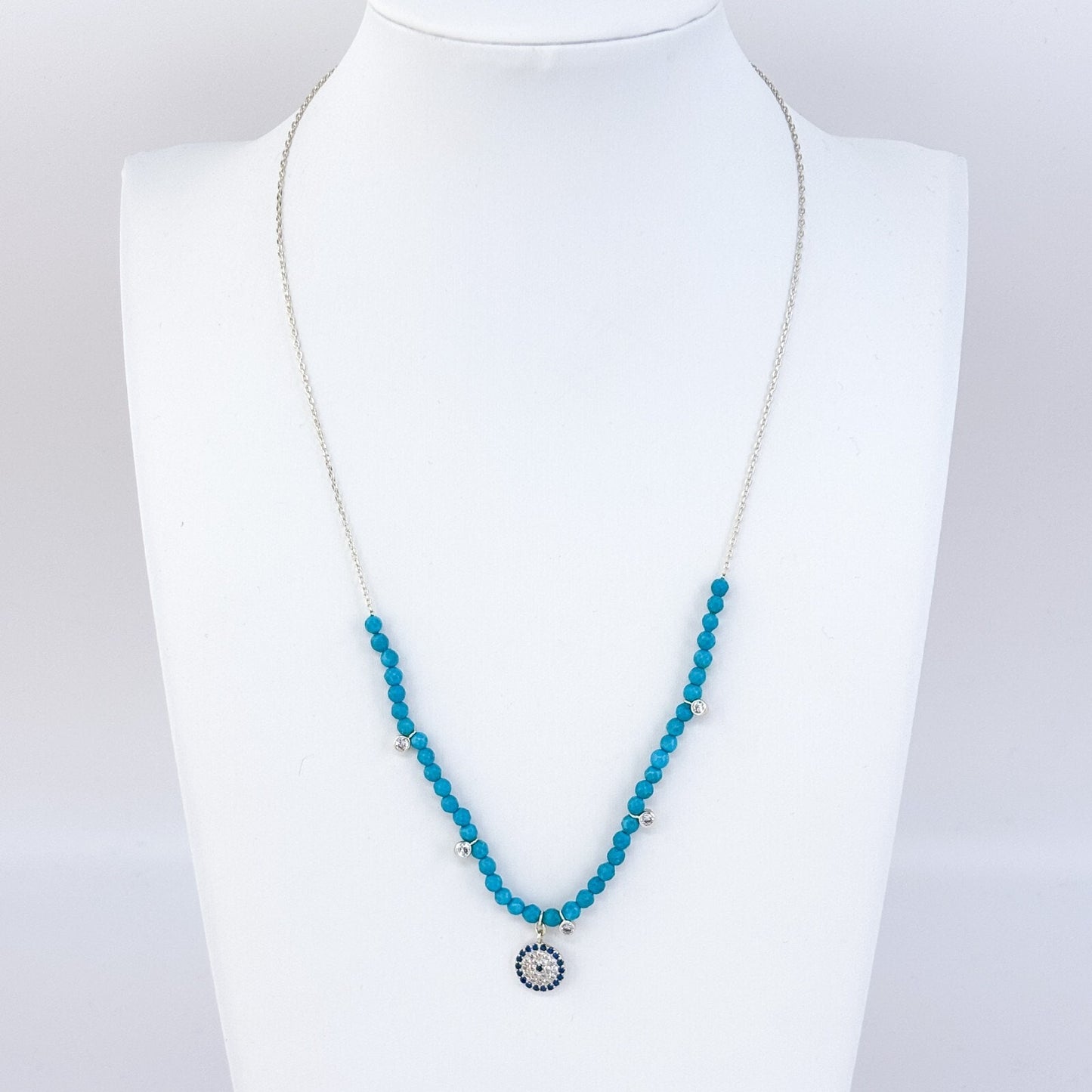 Vintage Sterling Silver Turquoise Iolite Cubic Zirconia Pendant Necklace 16"-18"