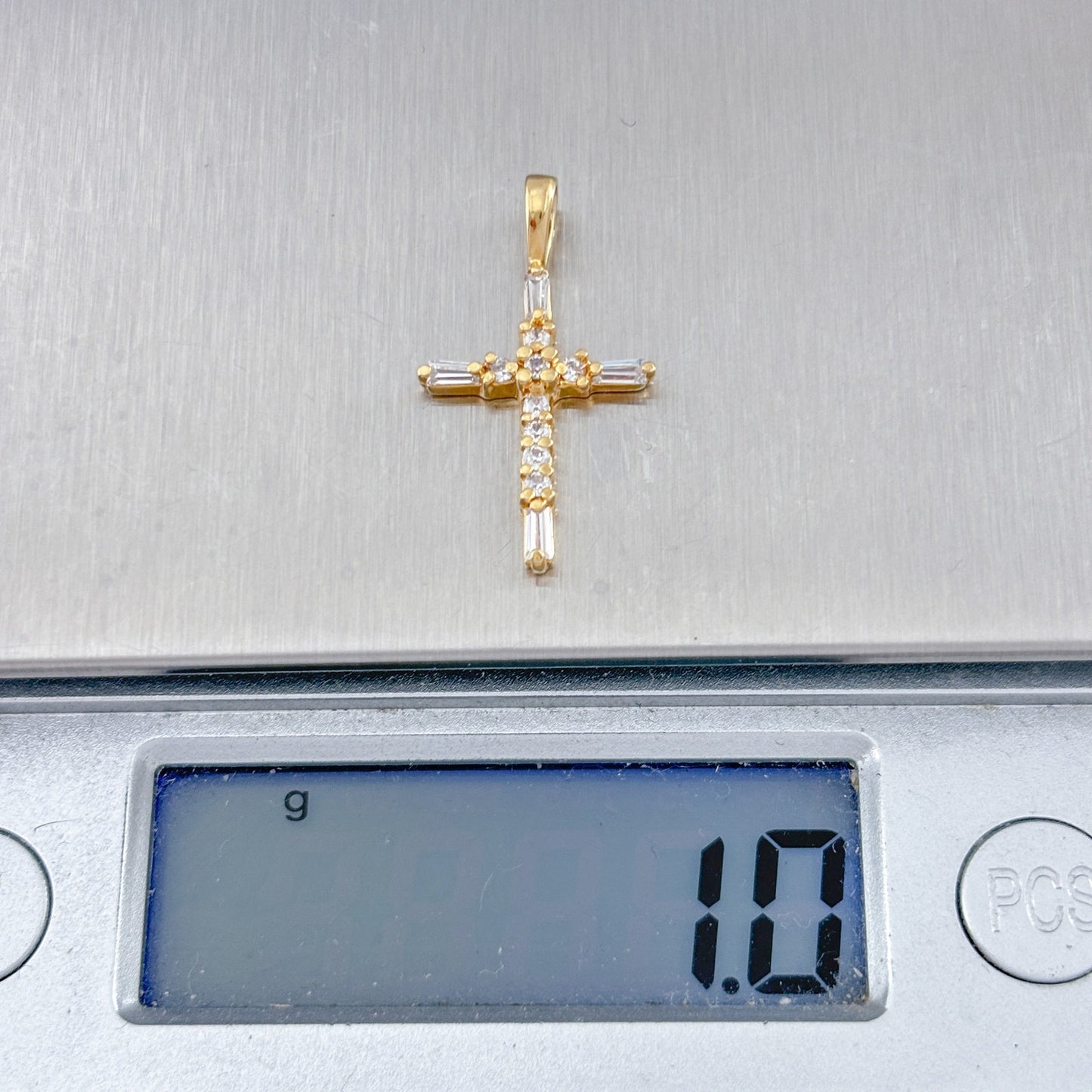 Vintage Gold-Tone Sterling Silver 925 Cubic Zirconia Cross Pendant