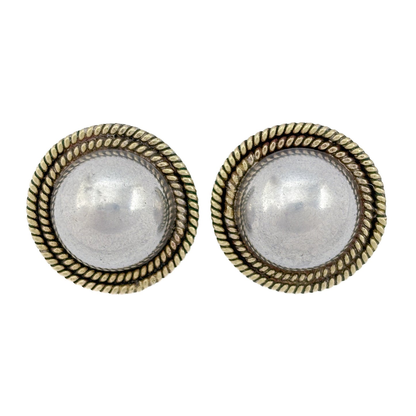 Vintage Sterling Silver 925 Domed Brass Rope Earrings