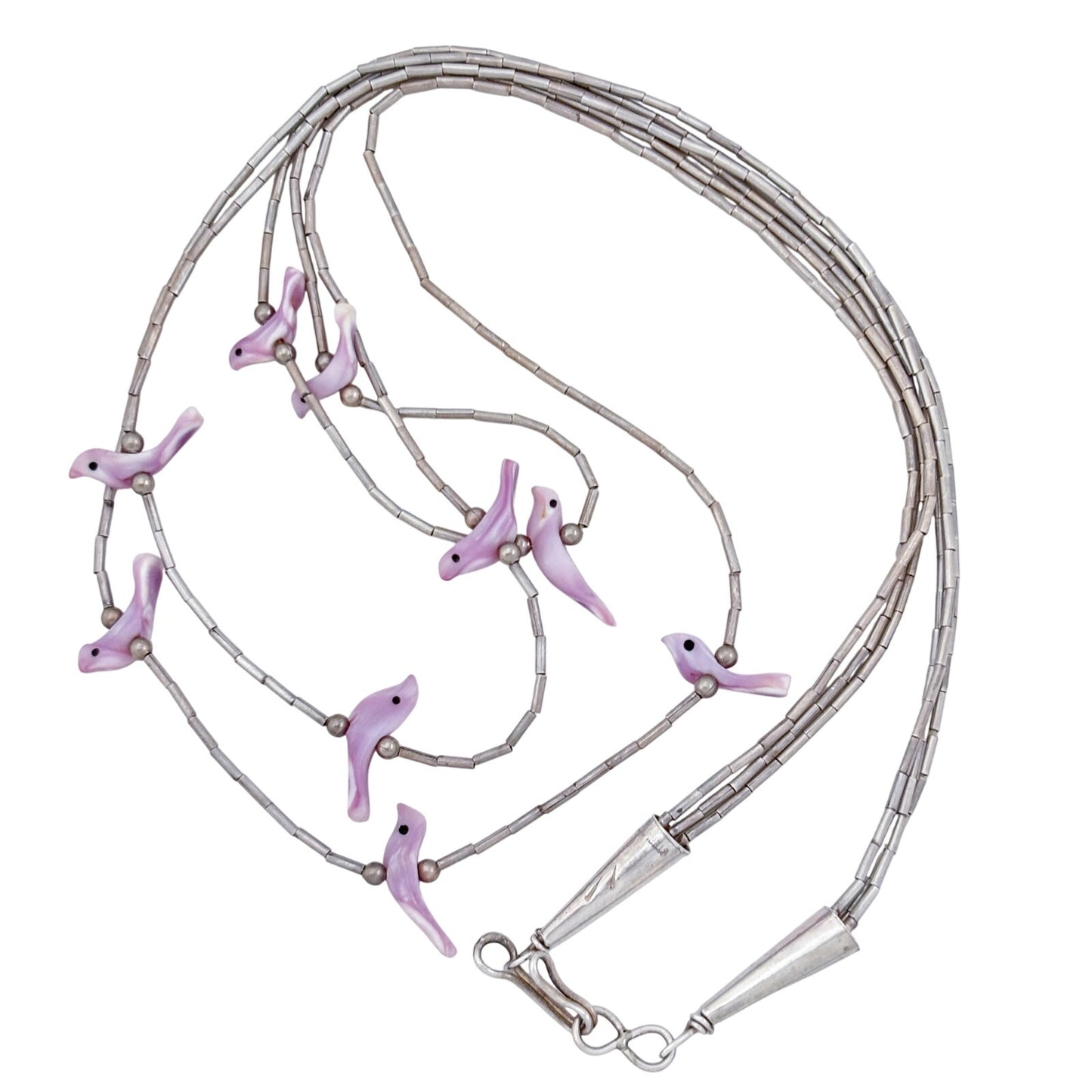 Vintage Sterling Silver 925 Liquid Silver Lavender Bird Necklace 18"