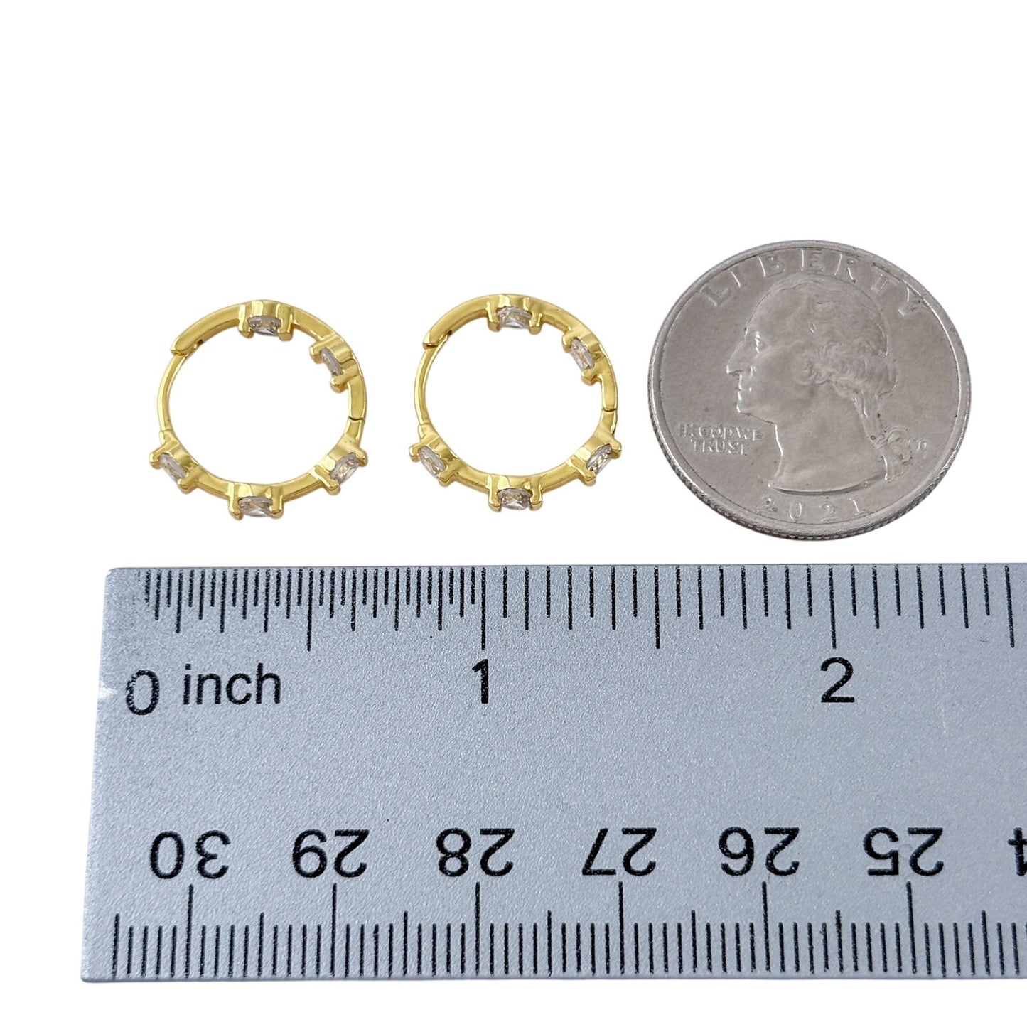 Vintage Gold-Tone Sterling Silver 925 Cubic Zirconia Huggie Hoop Earrings