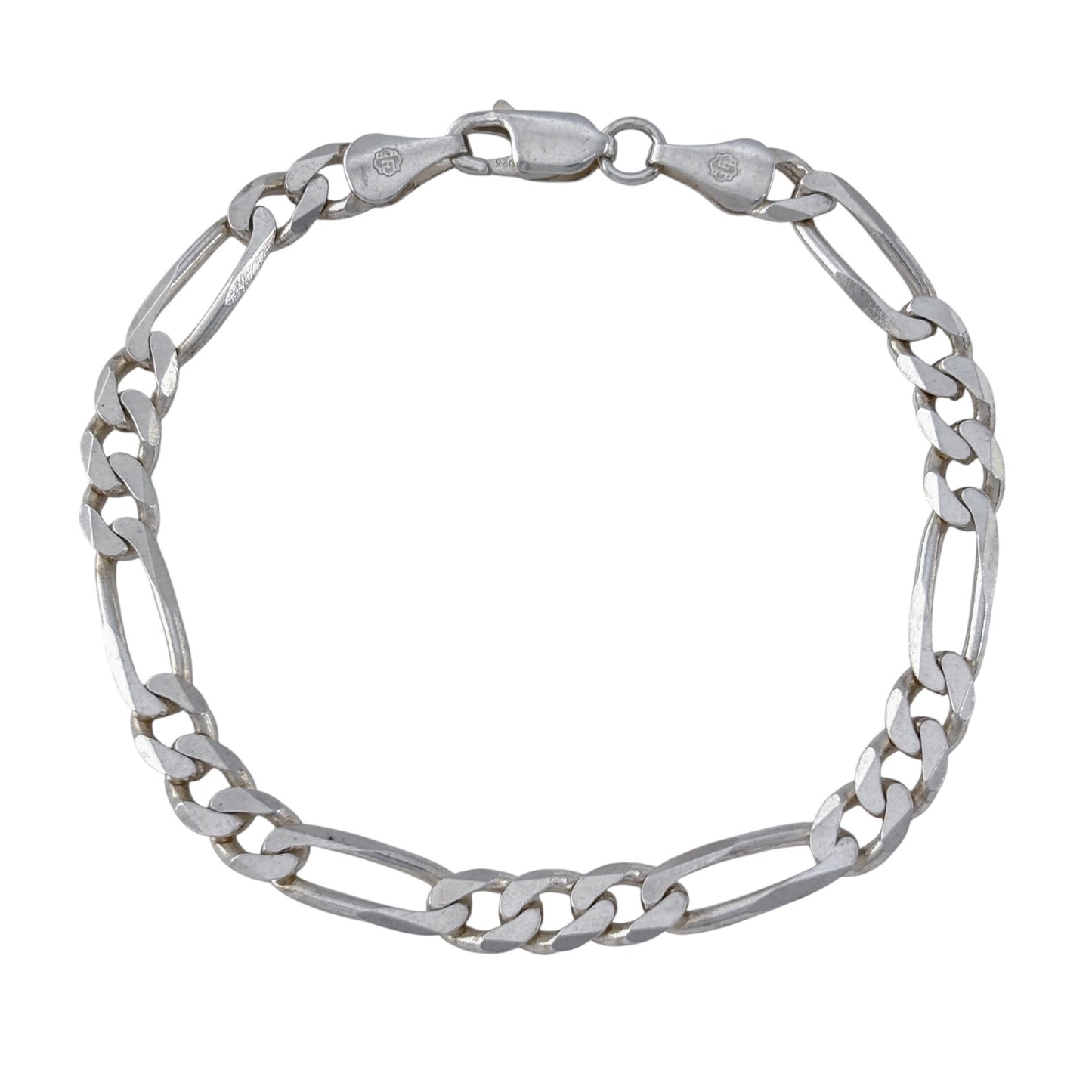 Vintage Italy Sterling Silver 925 Figaro Chain Bracelet 6.75"