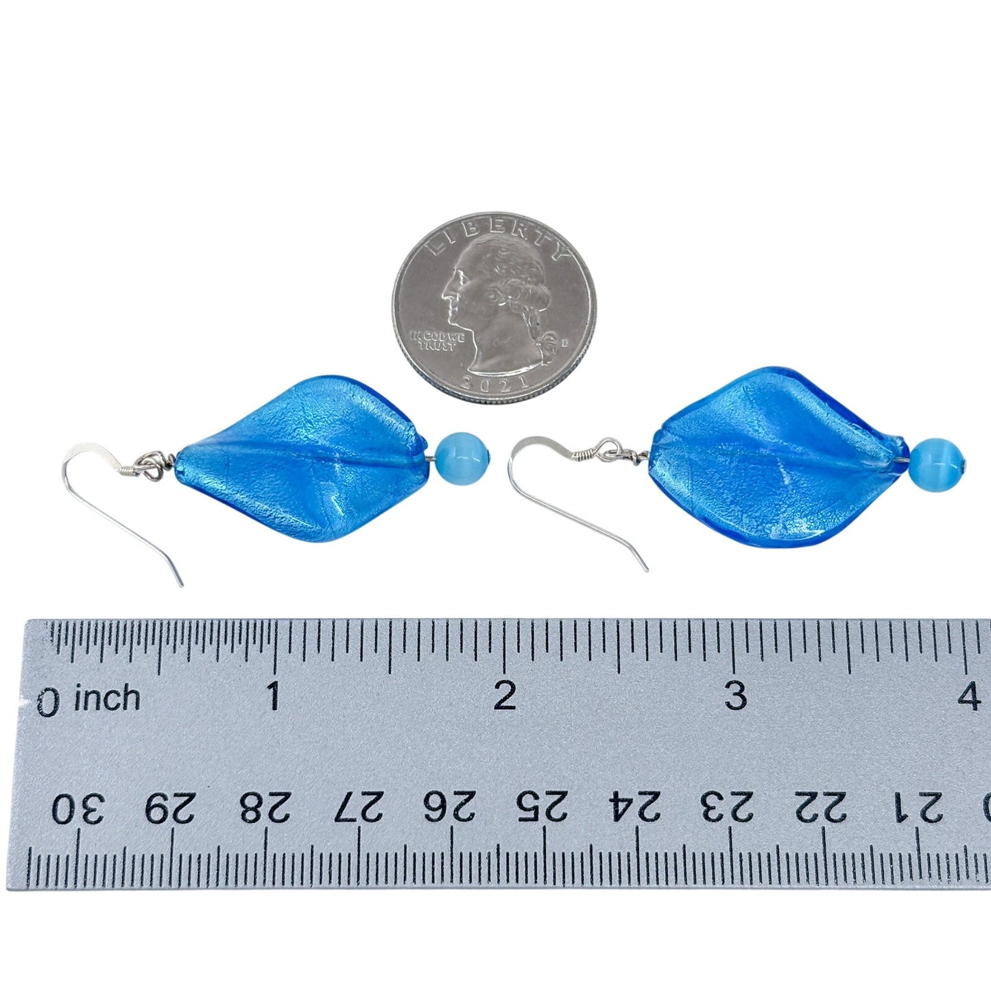 Vintage Sterling Silver 925 Blue Glass Dangle Earrings