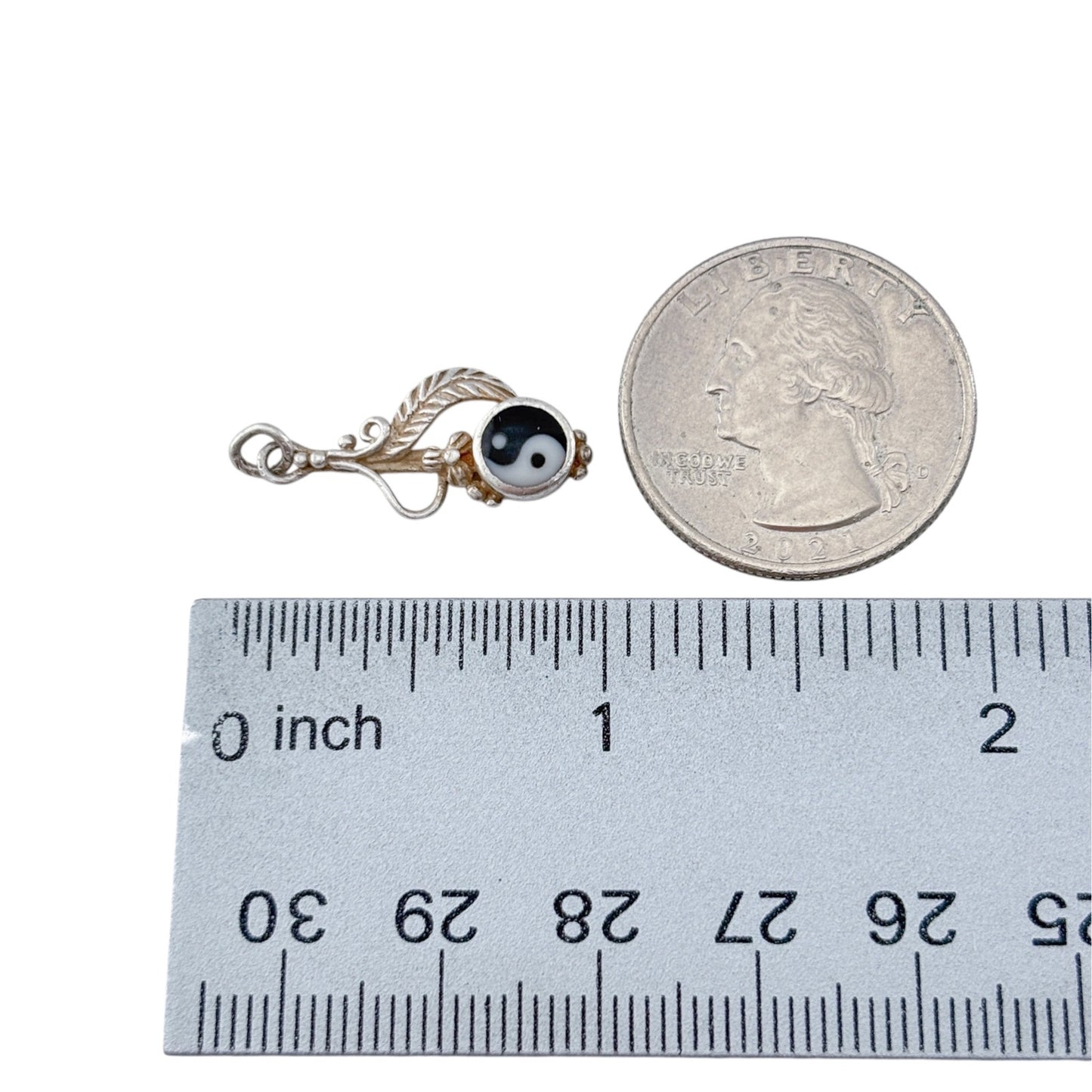 Vintage Sterling Silver 925 Yin Yang Feather Pendant