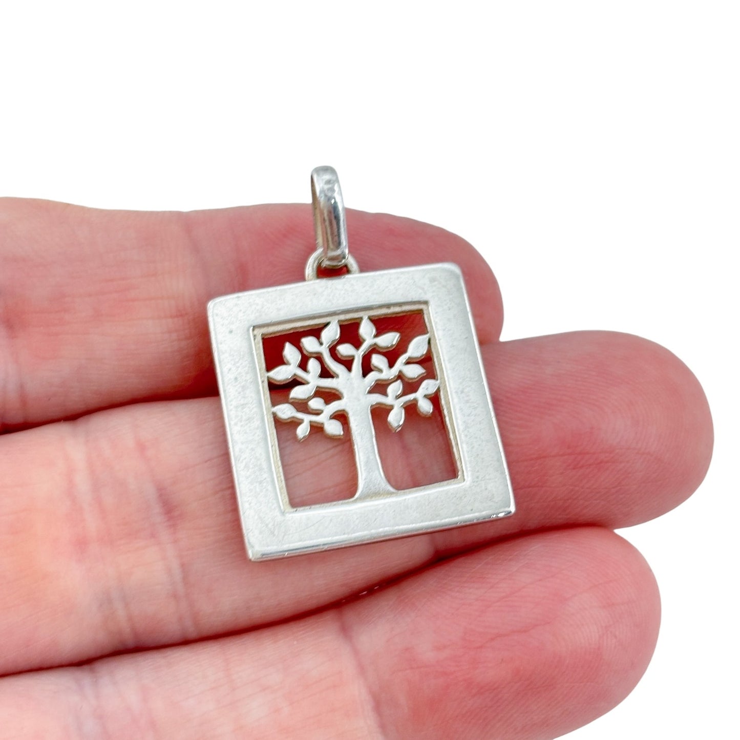 Vintage Sterling Silver 925 Tree of Life Square Pendant