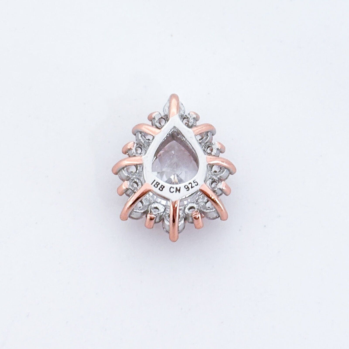 Vintage Sterling Silver 925 Rose Gold-Tone Pear Cubic Zirconia Pendant