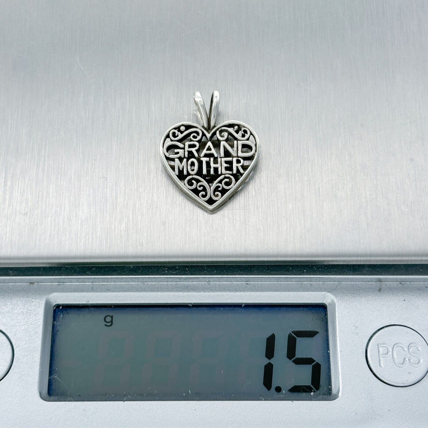 Vintage Sterling Silver 925 Filigree Heart "Grandmother" Pendant