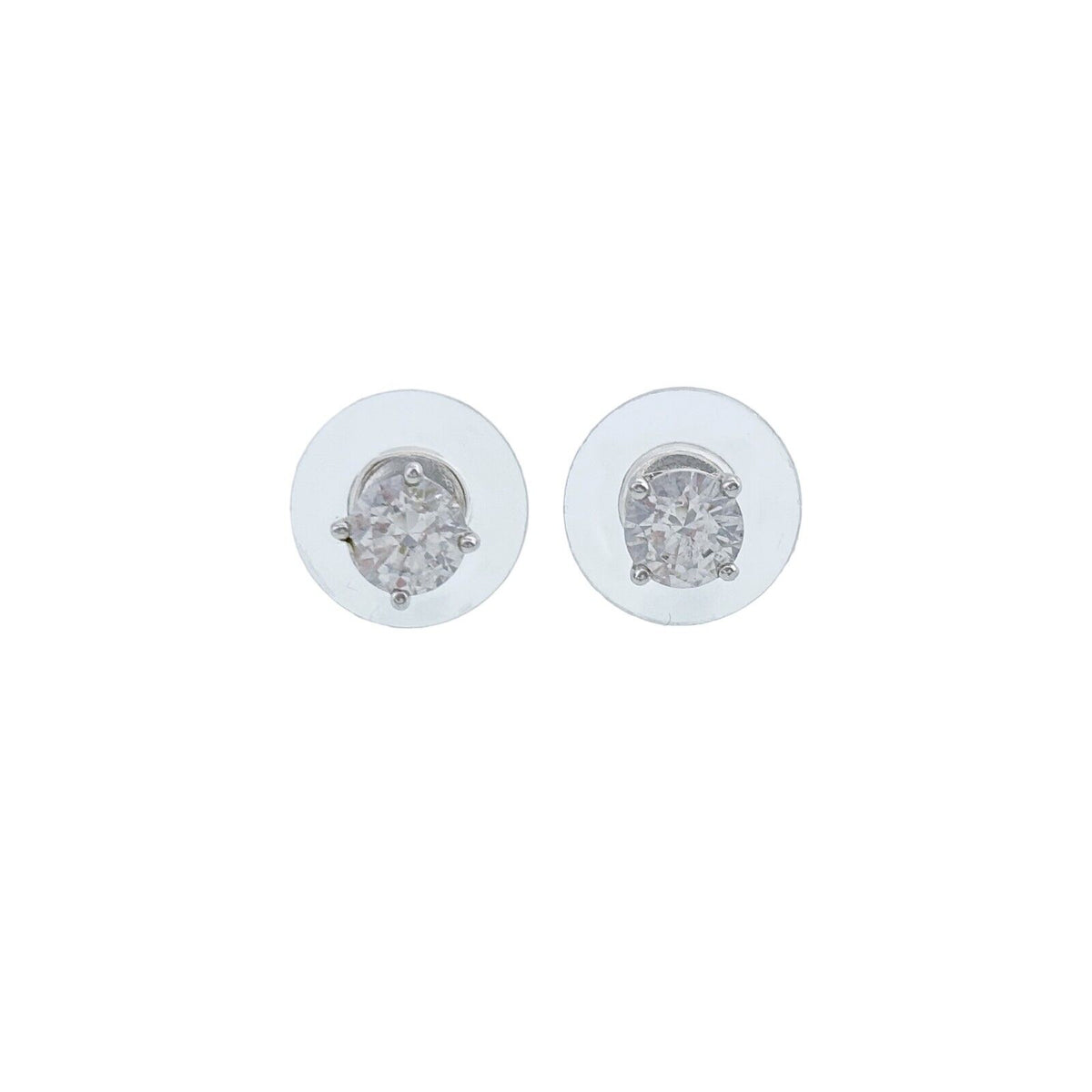 Vintage Sterling Silver 925 Round Cubic Zirconia Stud Earrings