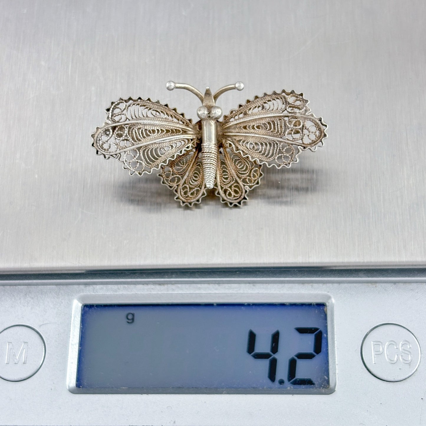 Vintage Sterling Silver 800 Filigree Butterfly Brooch
