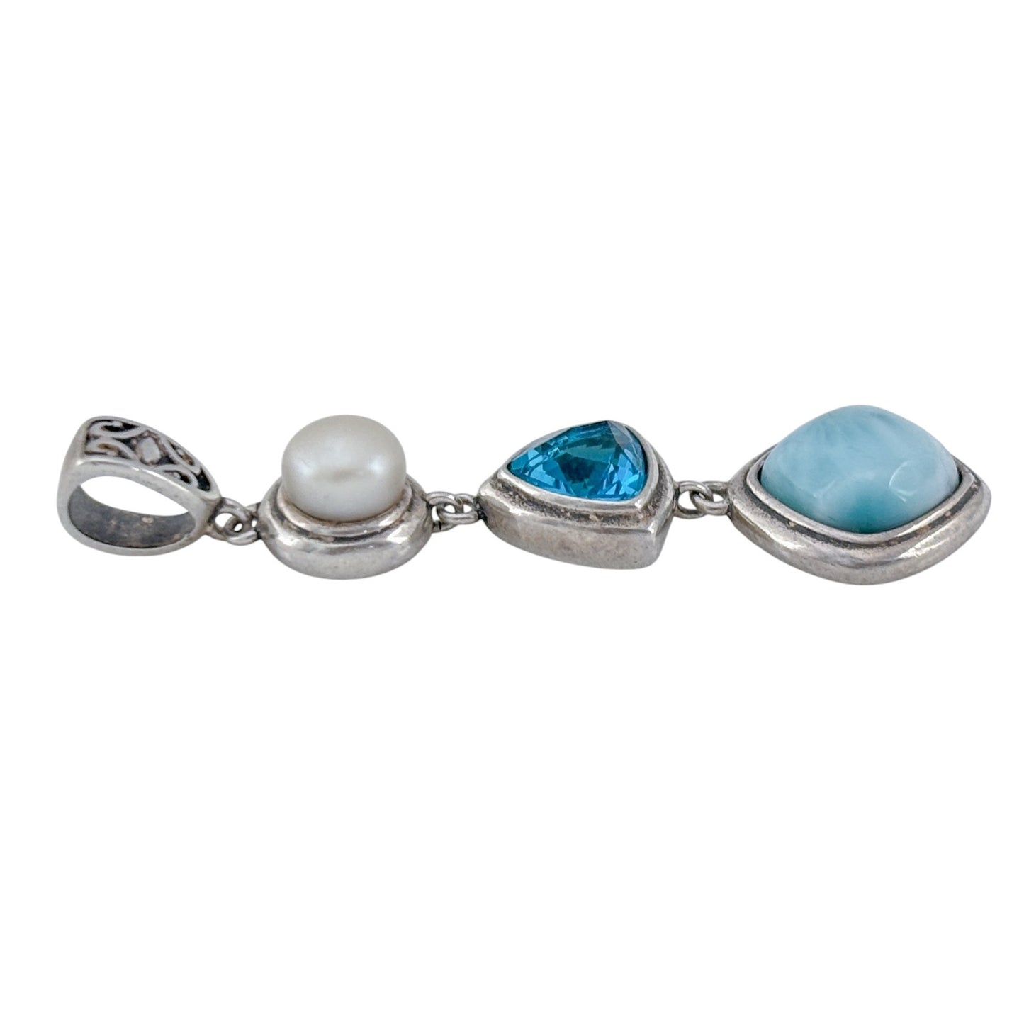 Vintage Sterling Silver 925 Pearl Larimar Cubic Zirconia Pendant