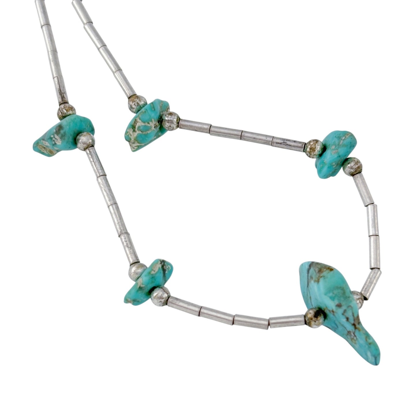 Vintage Sterling Silver Turquoise Liquid Silver Necklace 15"