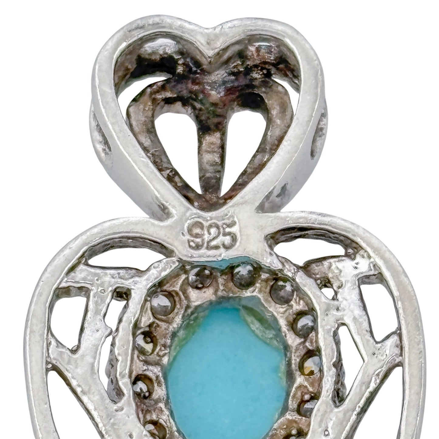 Vintage Sterling Silver 925 Turquoise Cubic Zirconia Cross Pendant
