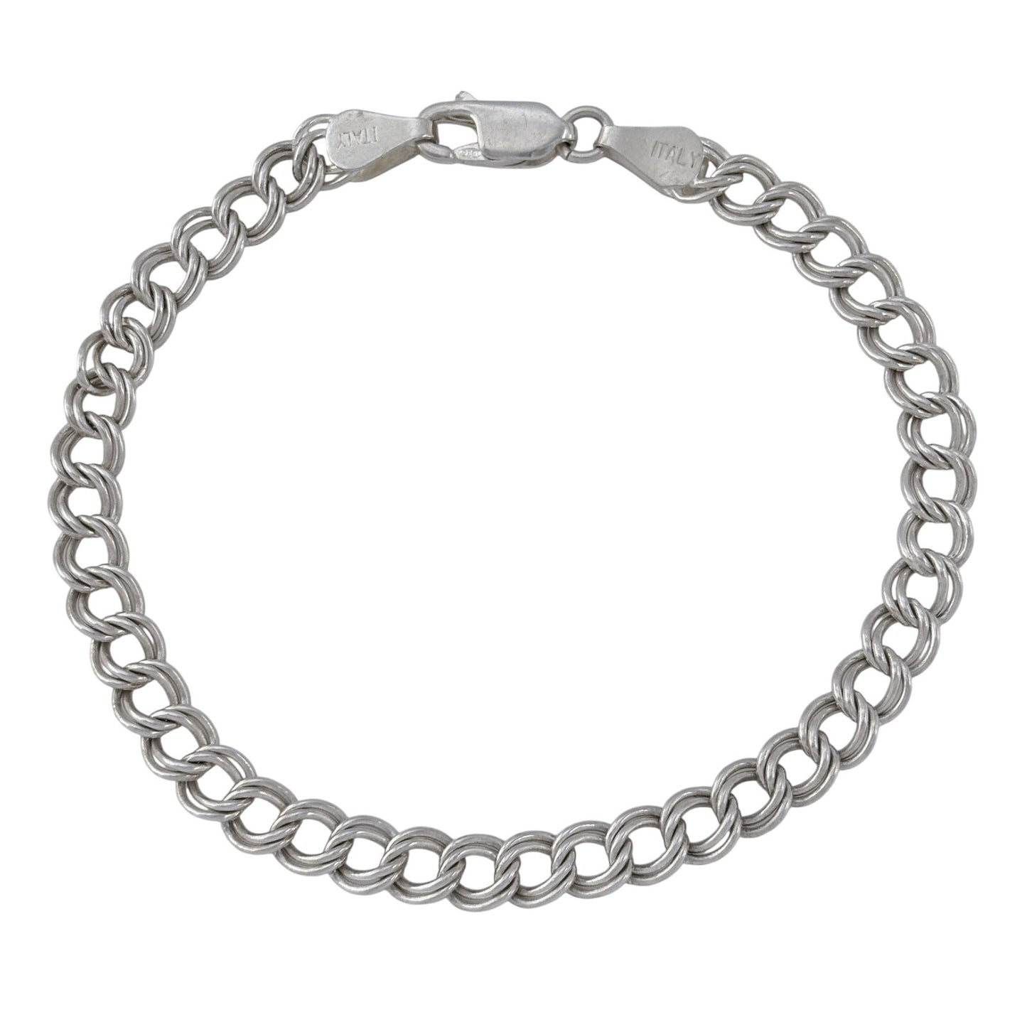 Vintage Sterling Silver 925 Italian Curb Chain Charm Bracelet 7"