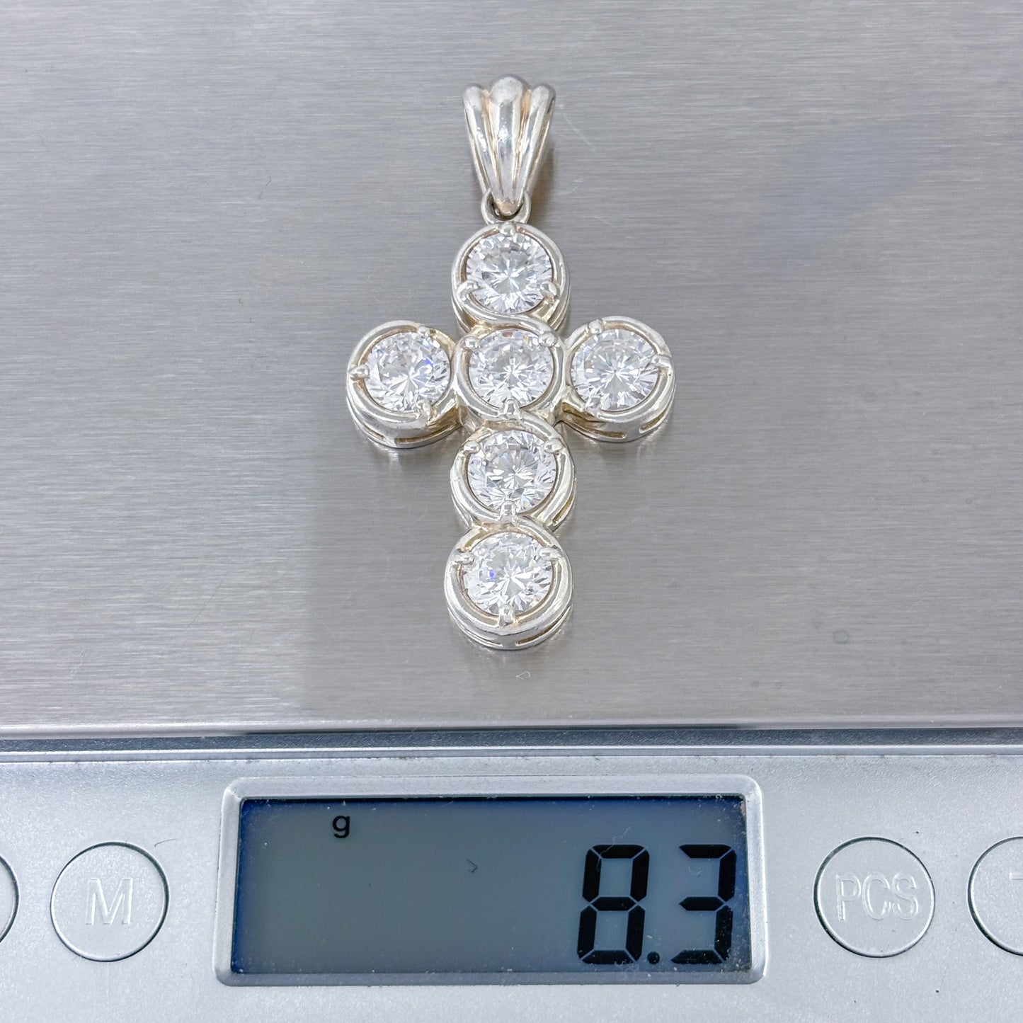 Vintage Sterling Silver 925 Cubic Zirconia Cross Pendant