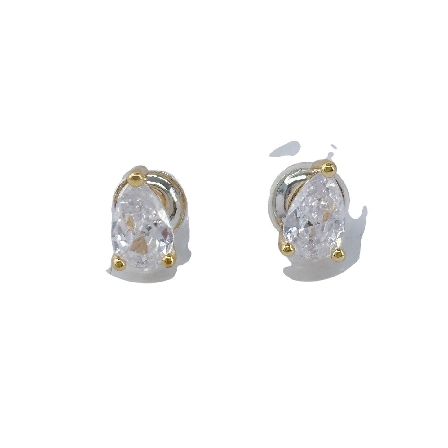Estate Gold-Tone Sterling Silver 925 Cubic Zirconia Teardrop Earrings