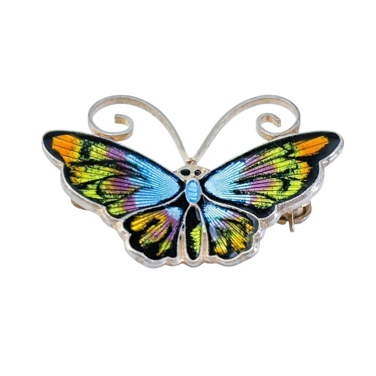 David Andersen Norway Guilloche Blue Enamel Butterfly Brooch Sterling Silver Pin