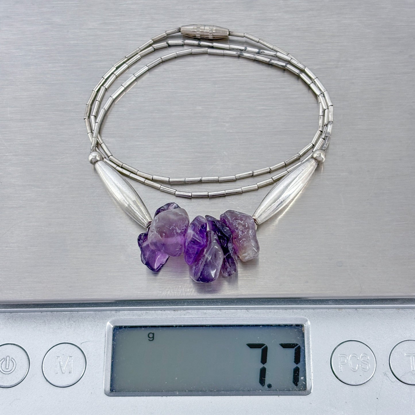 Vintage Sterling Silver 925 Liquid Silver Amethyst Necklace 17"