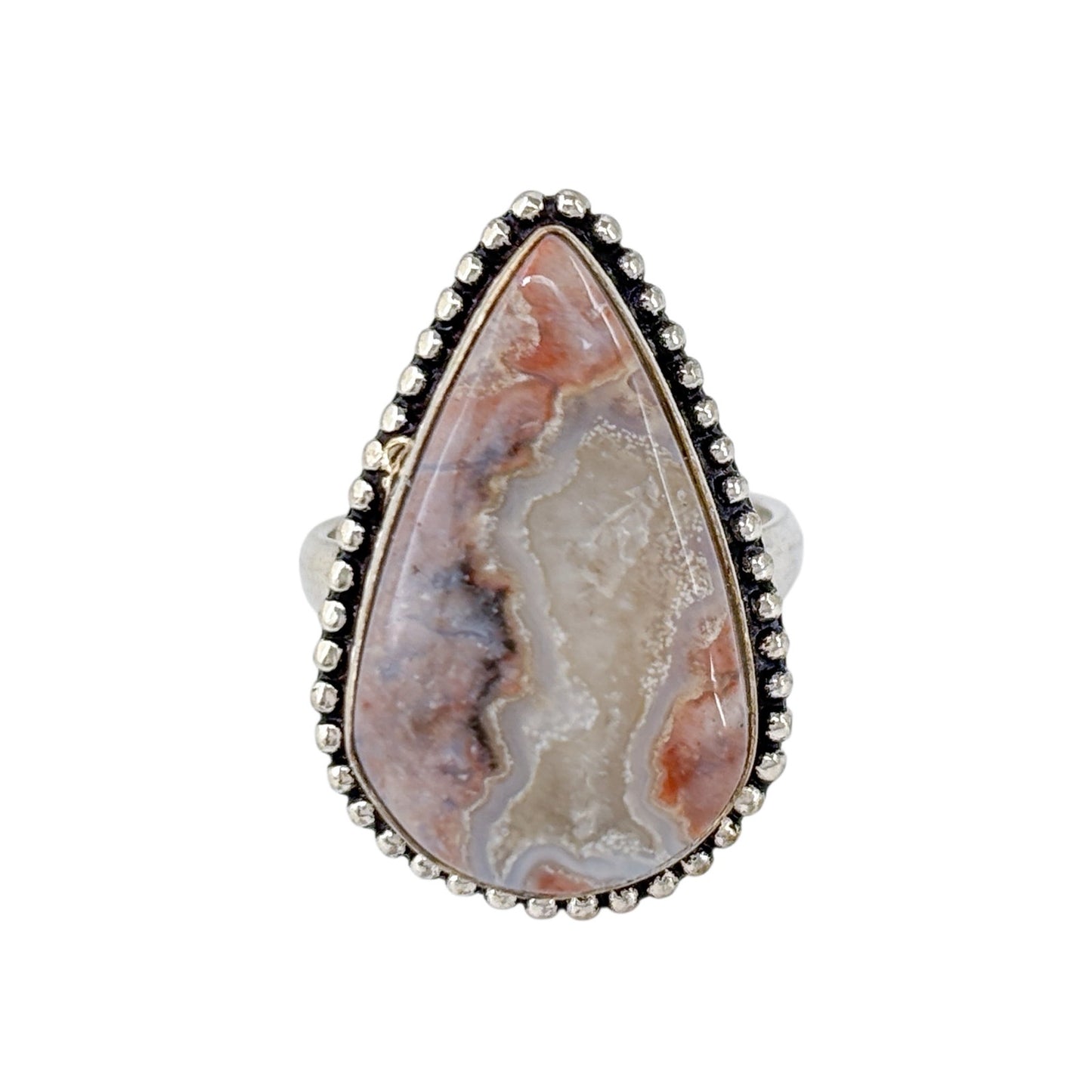 Vintage Sterling Silver 925 Teardrop Agate Statement Ring | Size 7.5