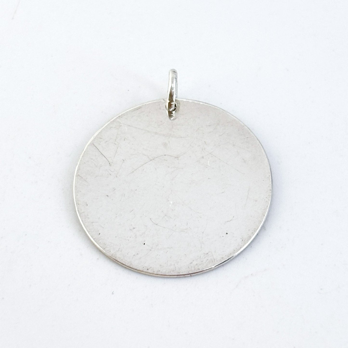 Vintage Silver Tone 2cm Blank Round Disc Pendant