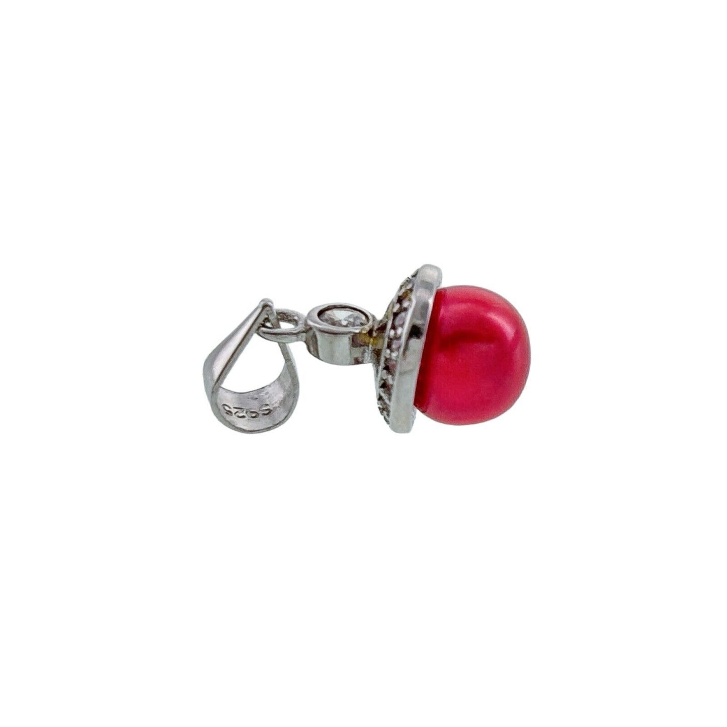 Vintage Sterling Silver 925 Cubic Zirconia Pink Pearl Drop Pendant