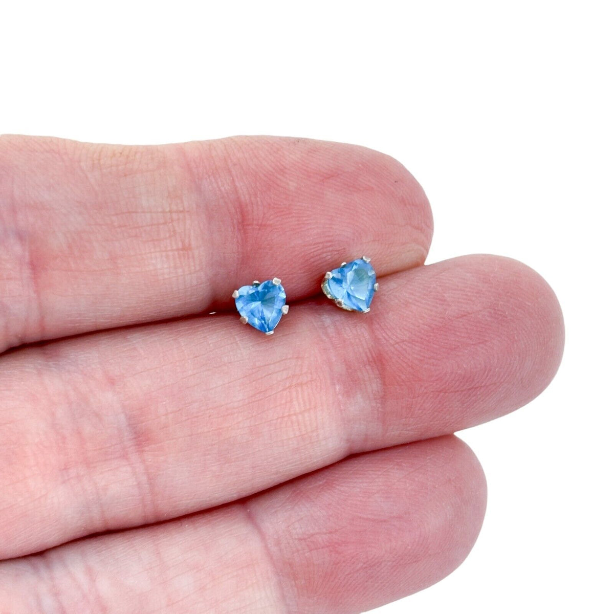 Vintage Sterling Silver 925 Blue Heart Cubic Zirconia Stud Earrings
